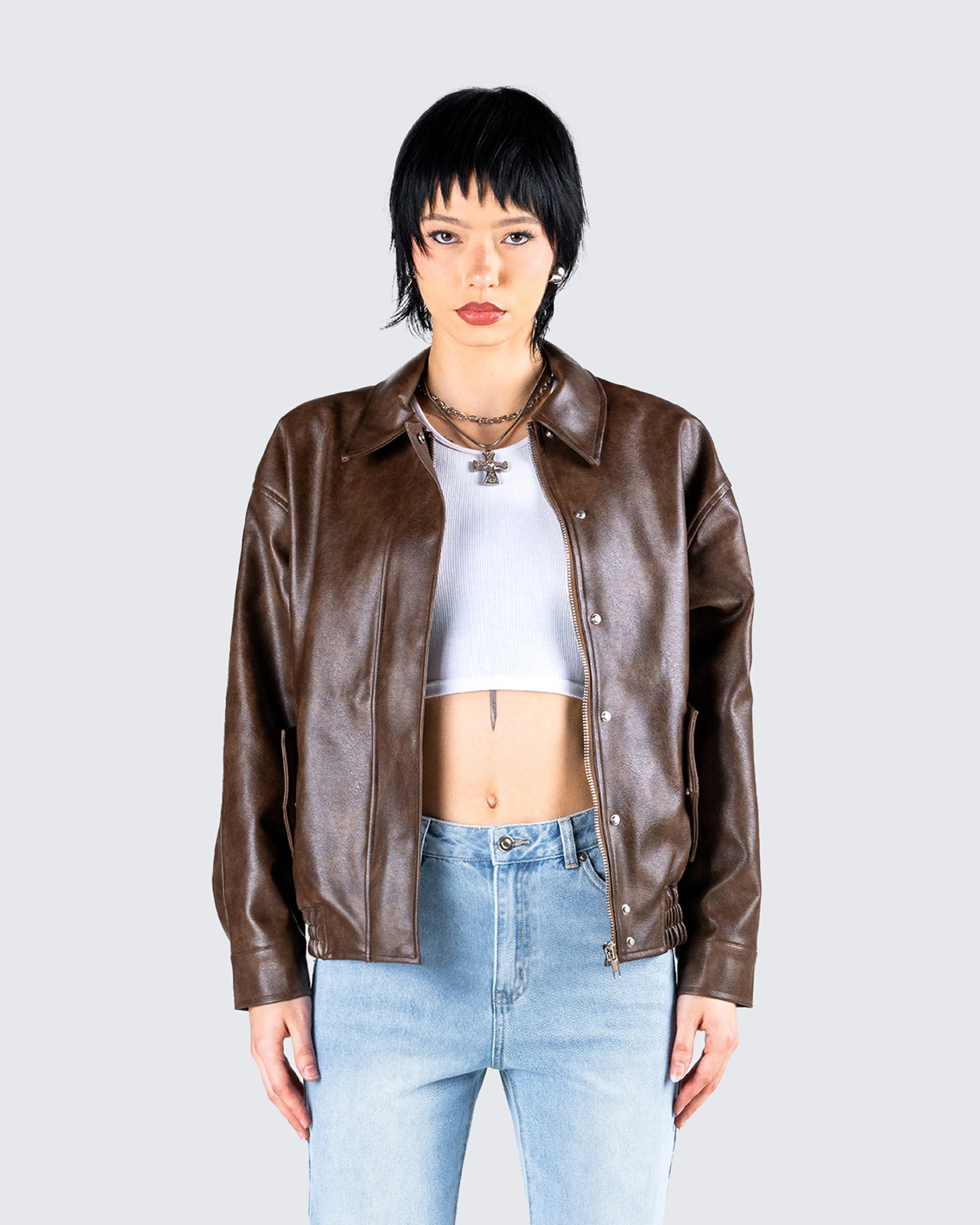 Maven Brown Vegan Leather Jacket sold by Finesse product image thumbnail 4