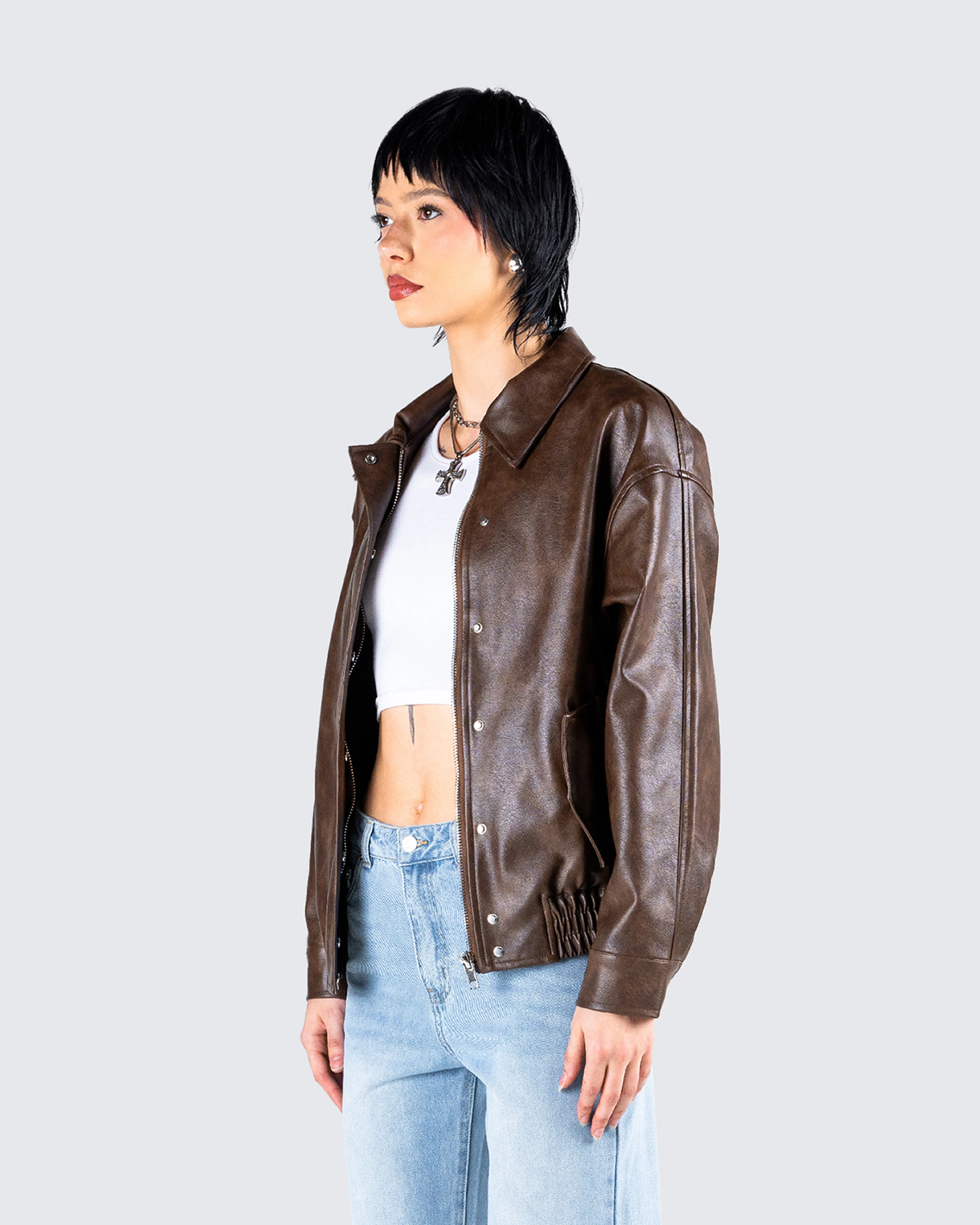 Maven Brown Vegan Leather Jacket sold by Finesse product image thumbnail 5