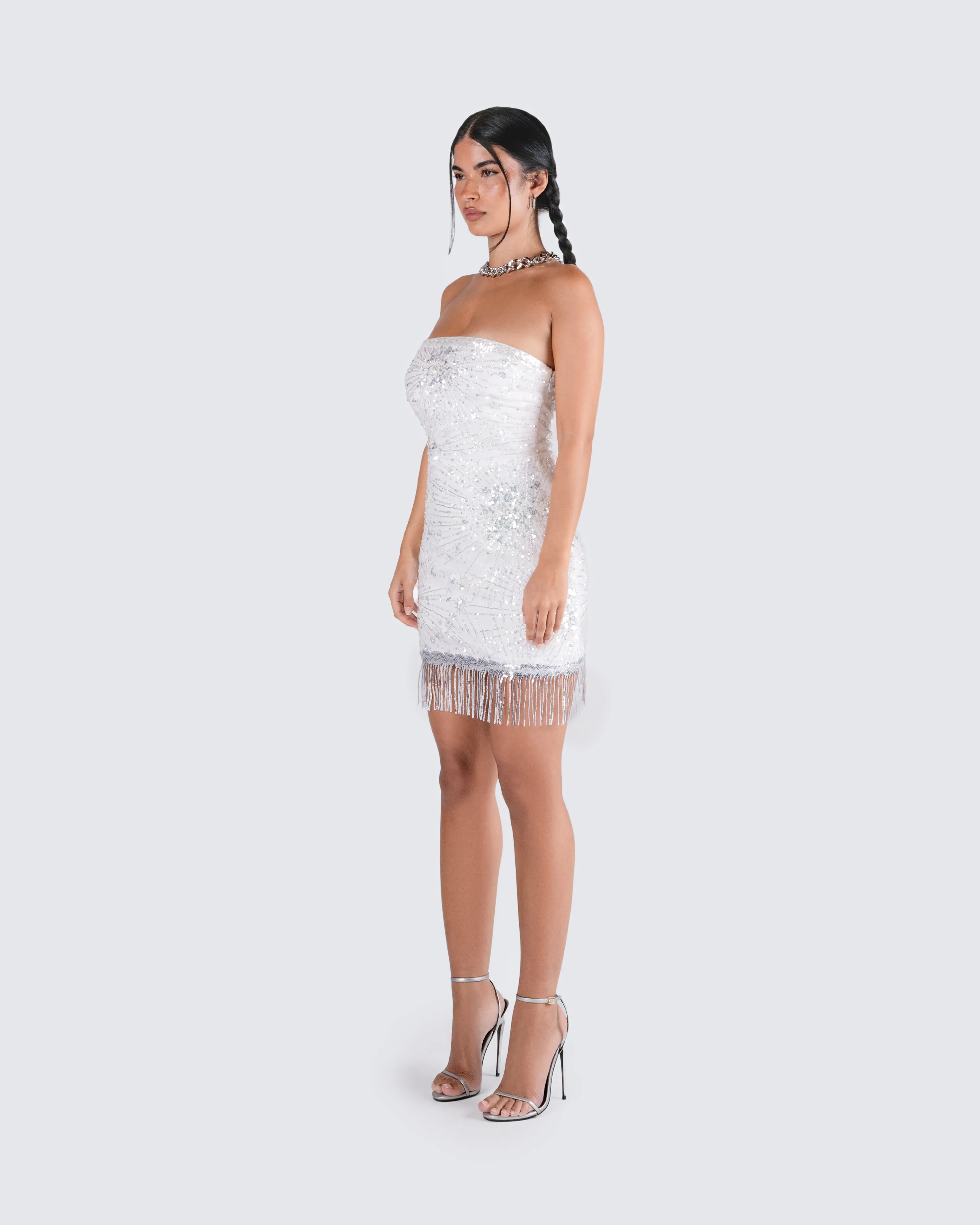Jocelyn White Sequin Mini Dress sold by Finesse product image thumbnail 5