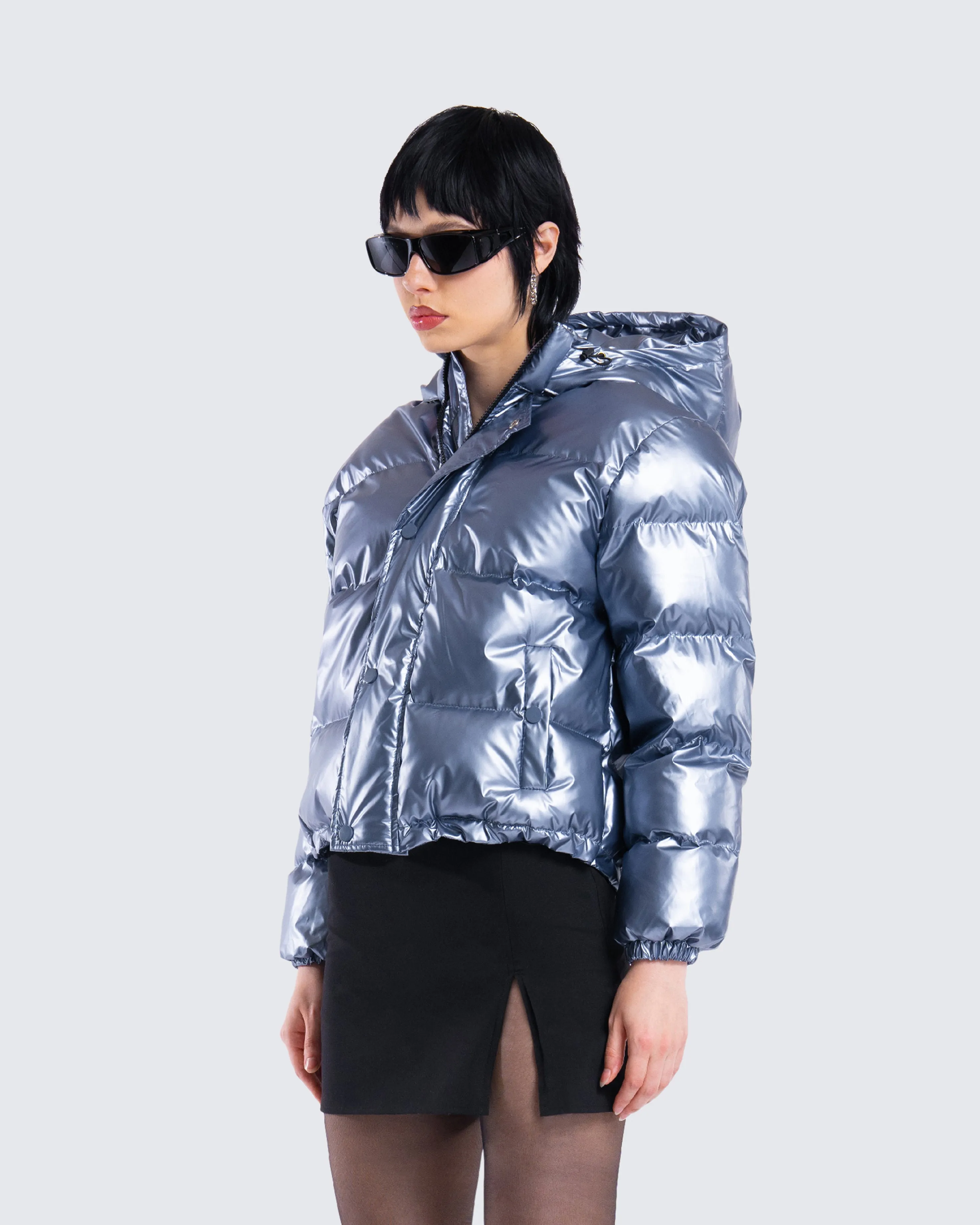 Azalea Blue Metallic Puffer Jacket sold by Finesse product image thumbnail 5