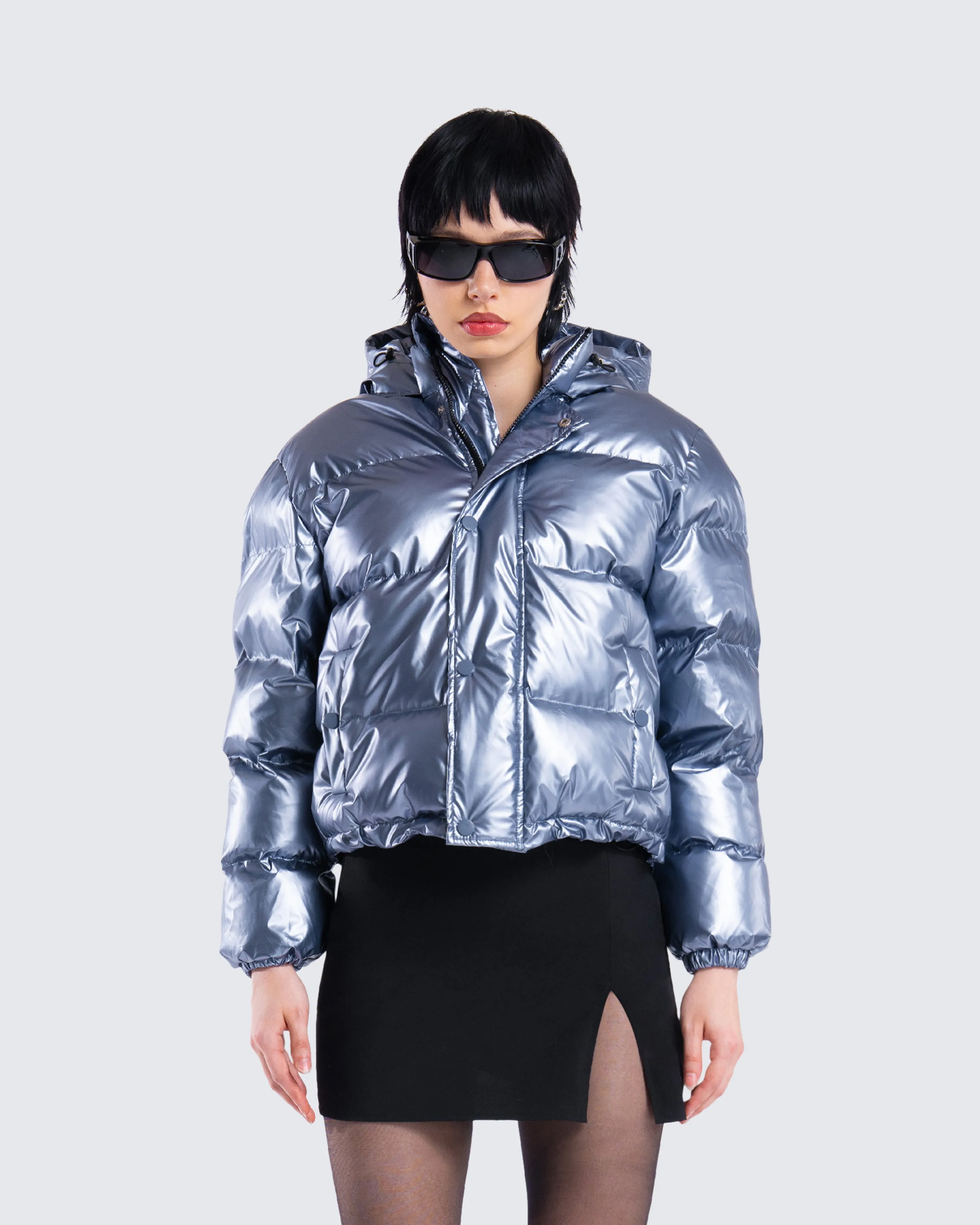 Azalea Blue Metallic Puffer Jacket sold by Finesse product image thumbnail 4