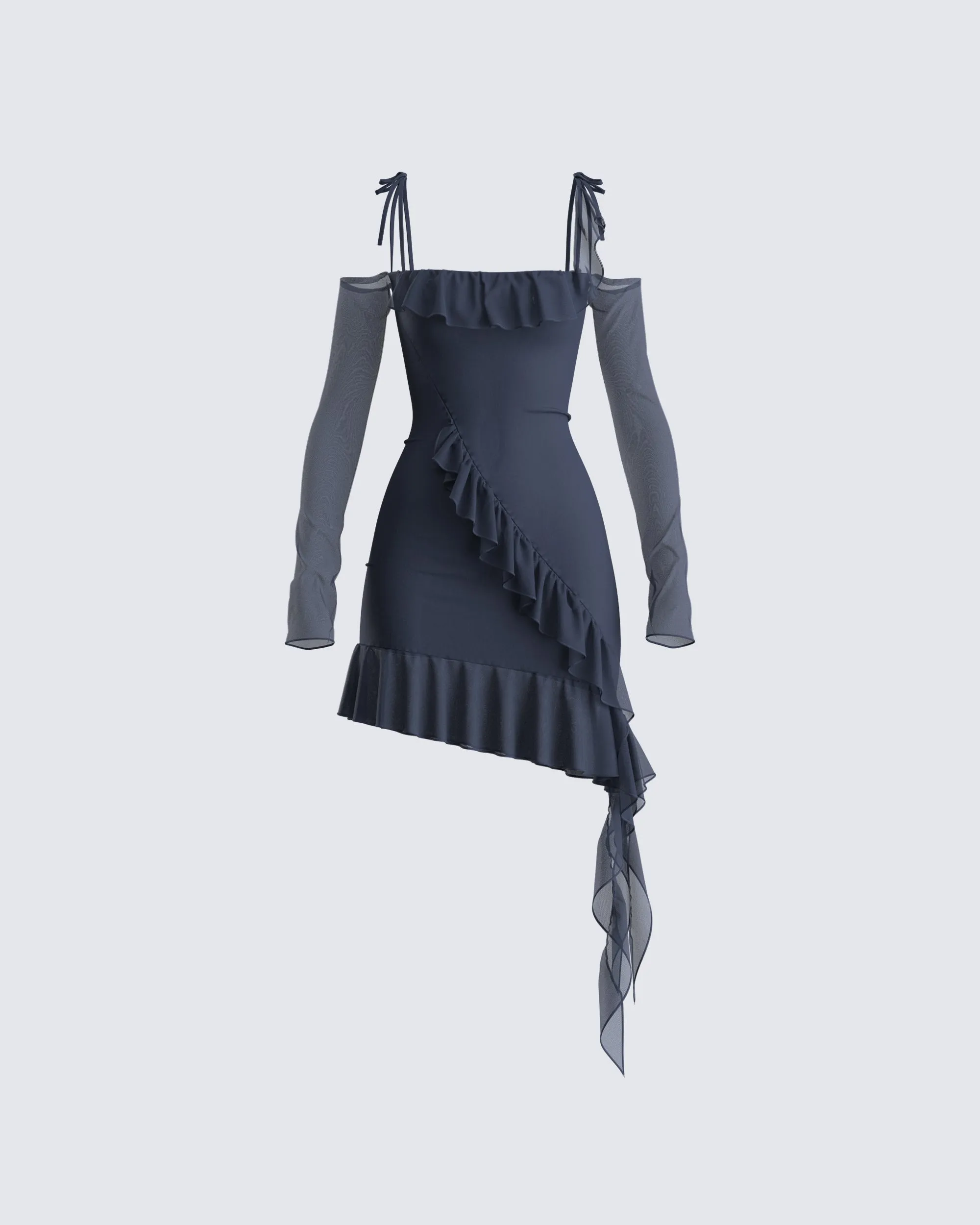 Solene Navy Mesh Mini Dress sold by Finesse