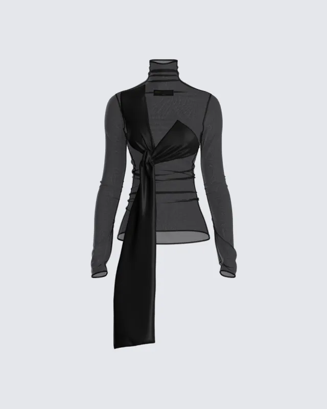 Narda Black Satin Bow Top sold by Finesse