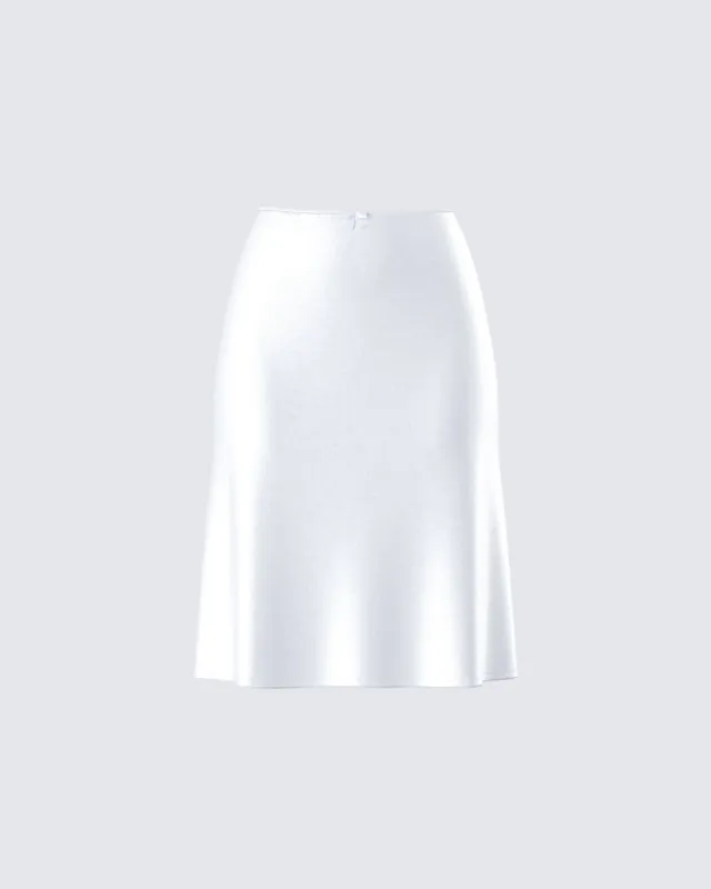 Zaina White Satin Flounce Skirt sold by Finesse