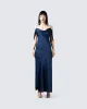 Sophia Navy Cowl Draped Gown sold by Finesse