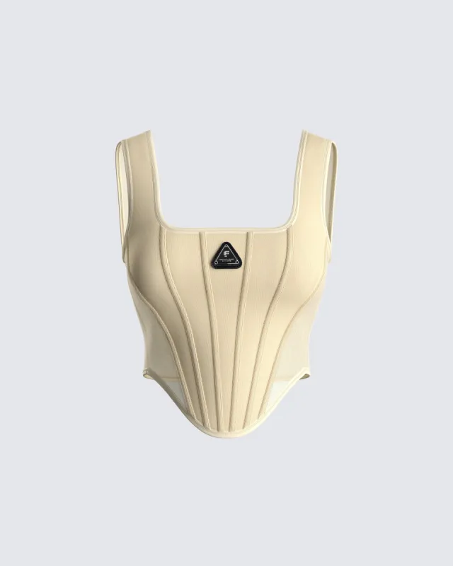 Casey Yellow Mesh Corset Logo Top sold by Finesse