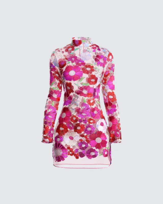 Flora Pink Flower Mini Dress sold by Finesse