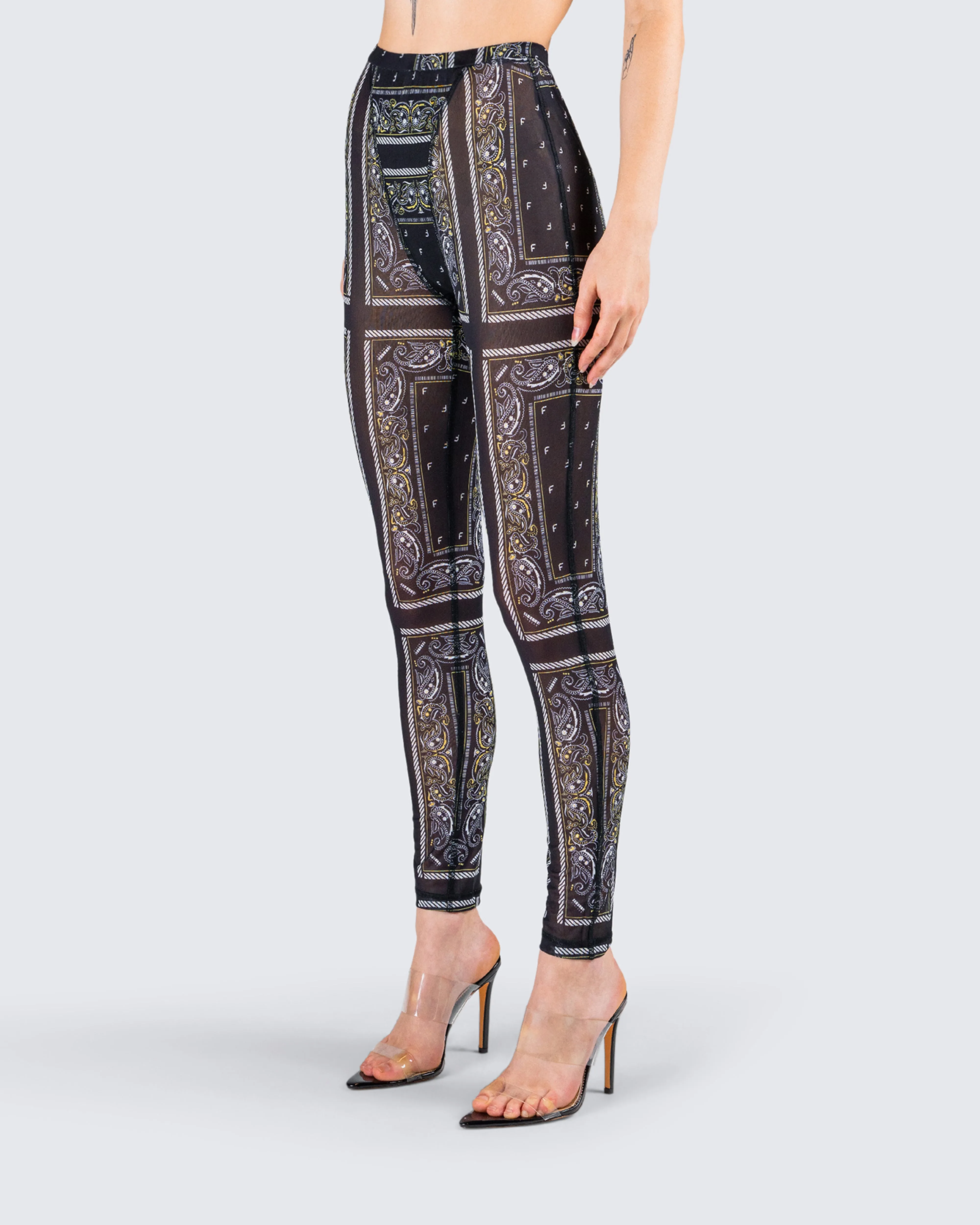 Rikku Black Bandana Mesh Leggings sold by Finesse product image thumbnail 5