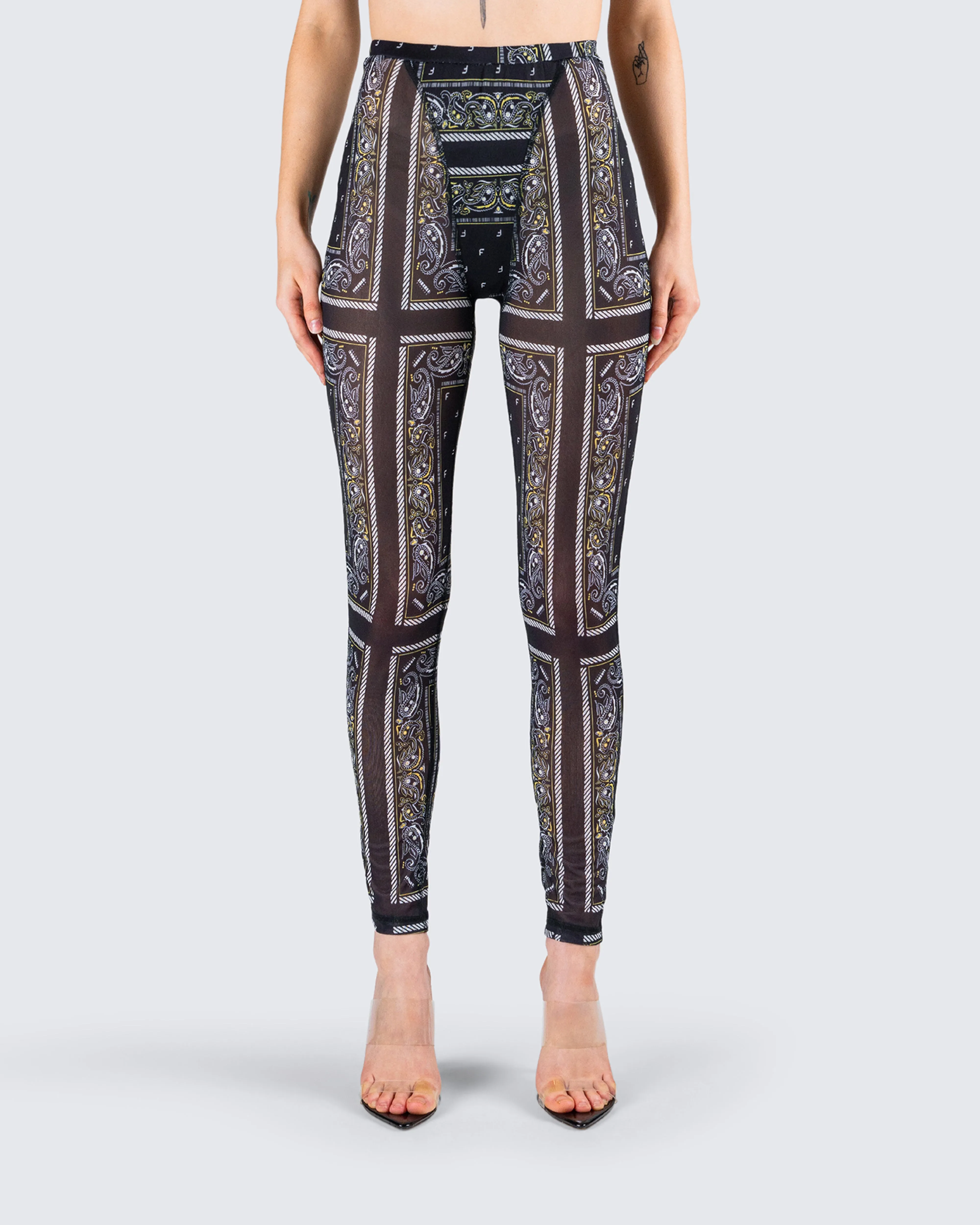 Rikku Black Bandana Mesh Leggings sold by Finesse product image thumbnail 4
