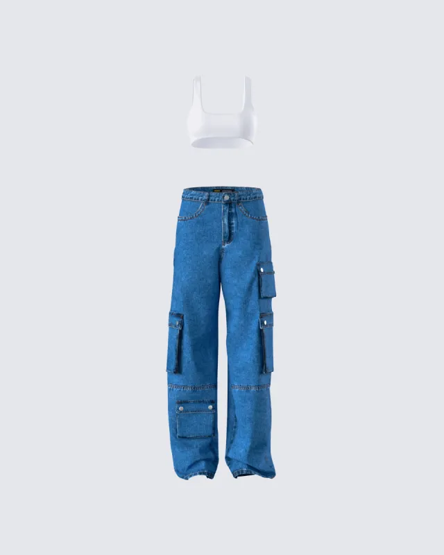 Agnetha Denim Cargo Set sold by Finesse