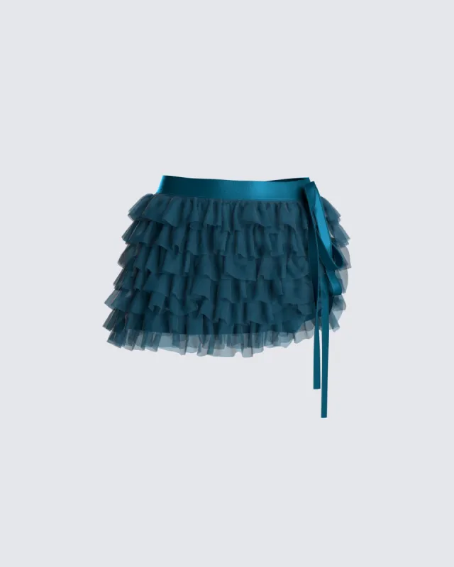 Merrick Teal Tulle Mini Skirt sold by Finesse