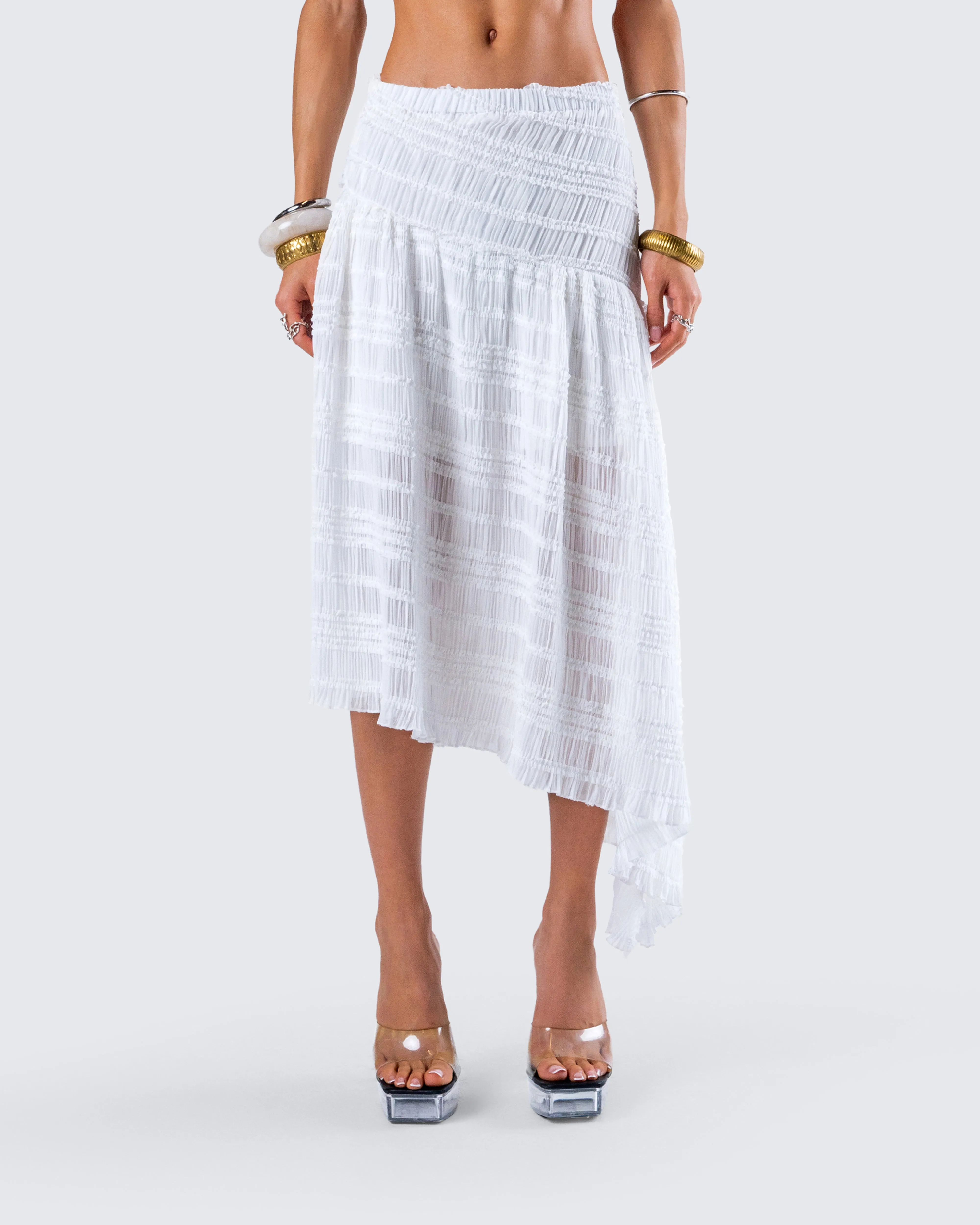 Zaya White Tiered Asymmetric Skirt sold by Finesse product image thumbnail 4