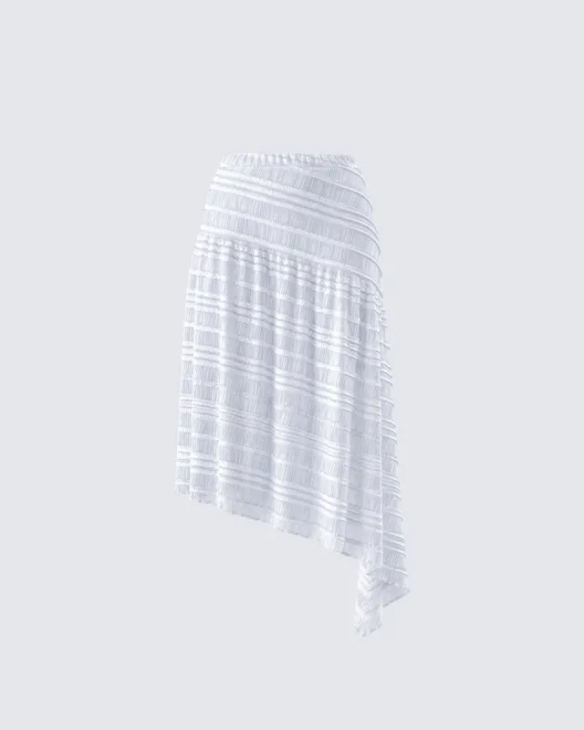 Zaya White Tiered Asymmetric Skirt sold by Finesse
