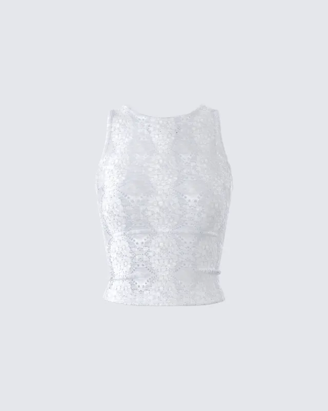 Teya White Pattern Top sold by Finesse