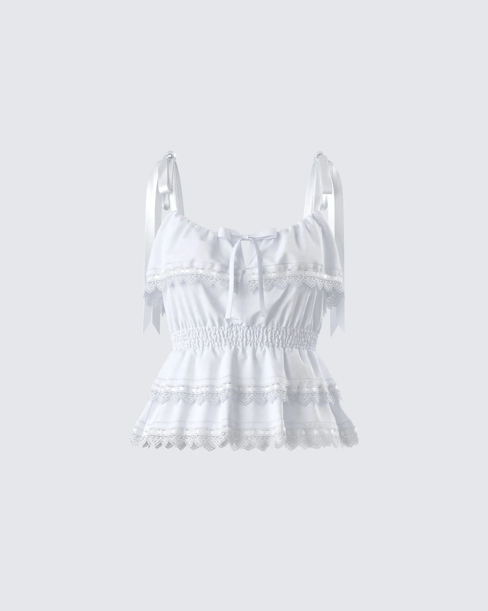 Shannyn White Ruffle Tie Top sold by Finesse