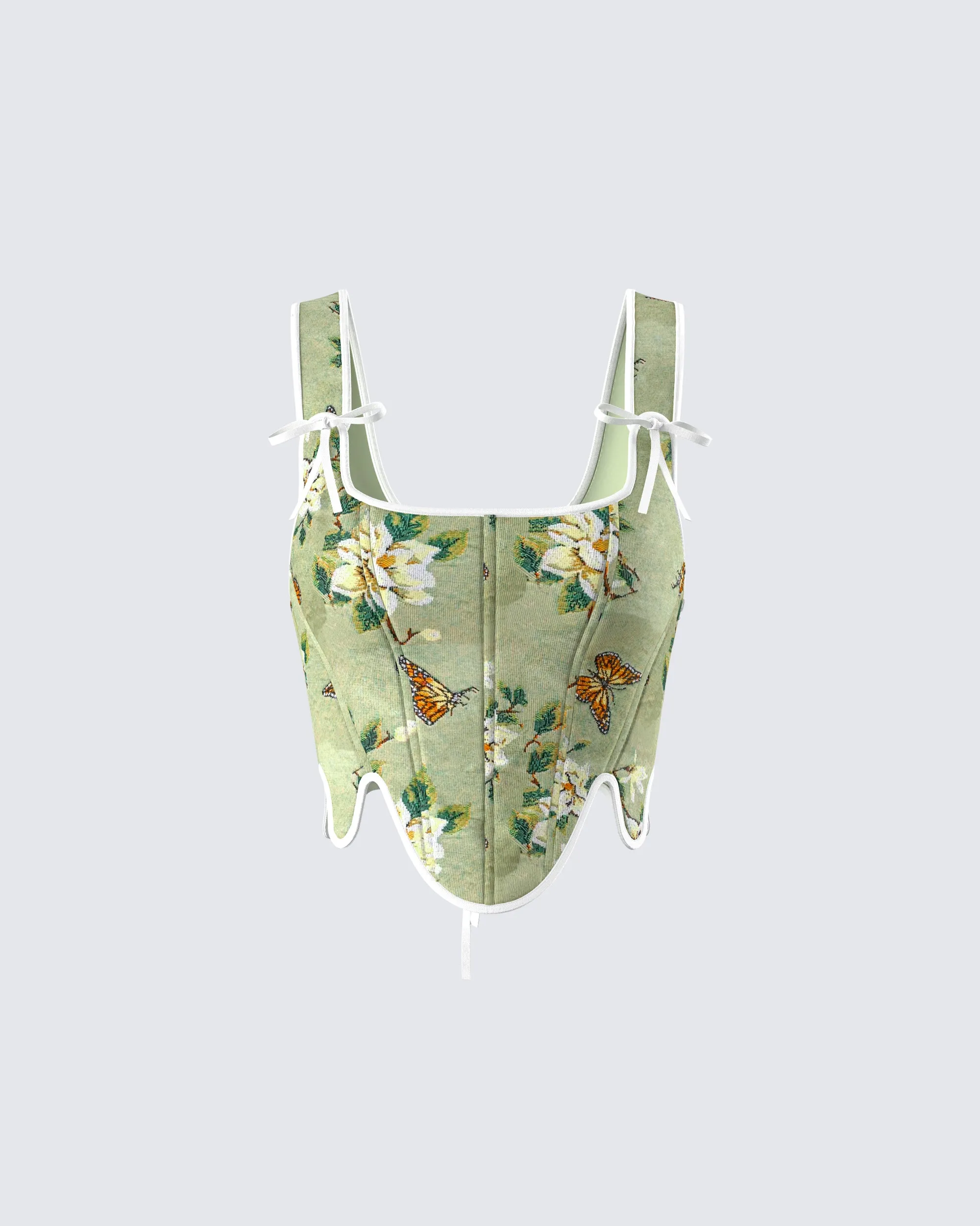 Samara Green Floral Jacquard Corset Top sold by Finesse
