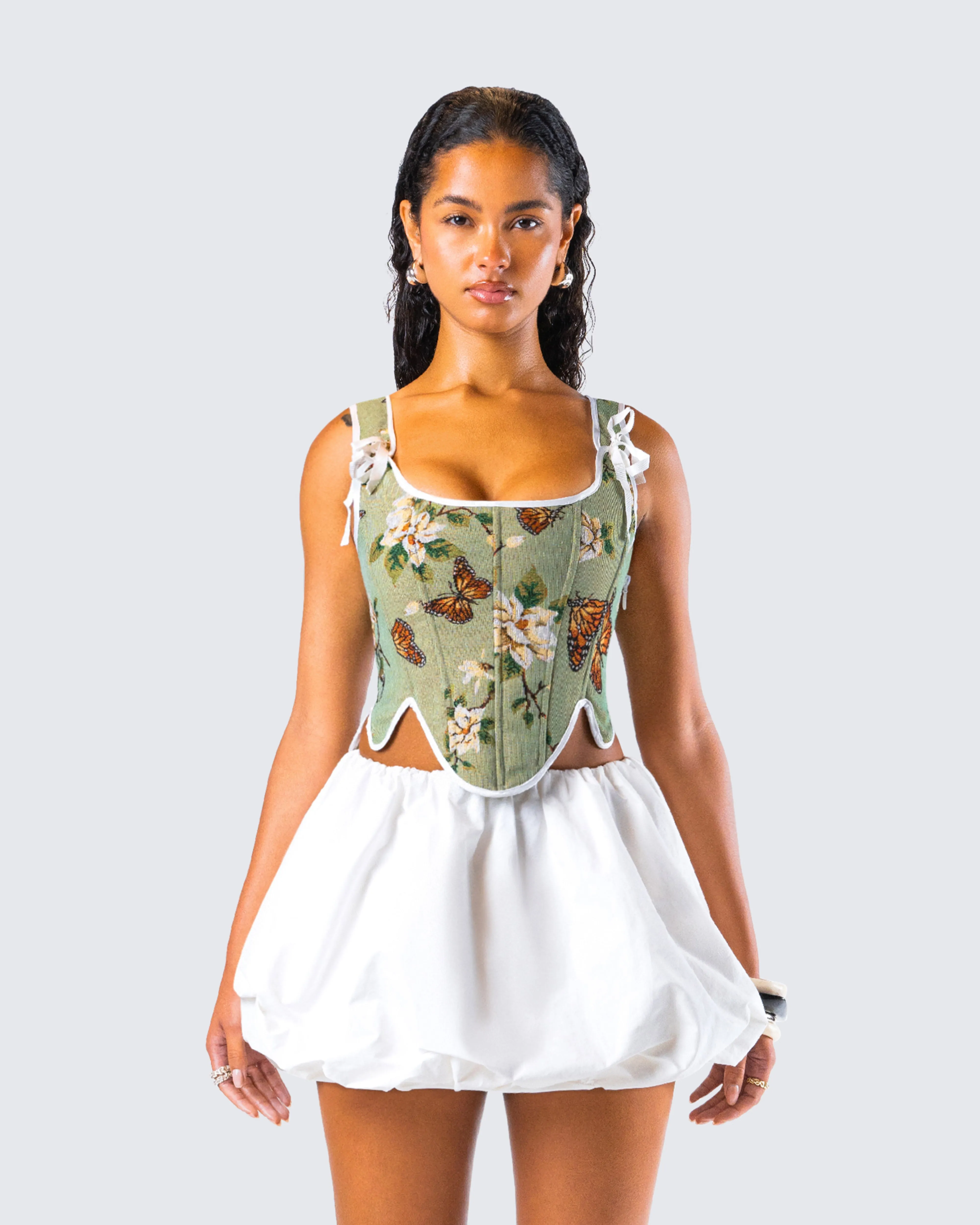 Samara Green Floral Jacquard Corset Top sold by Finesse product image thumbnail 4