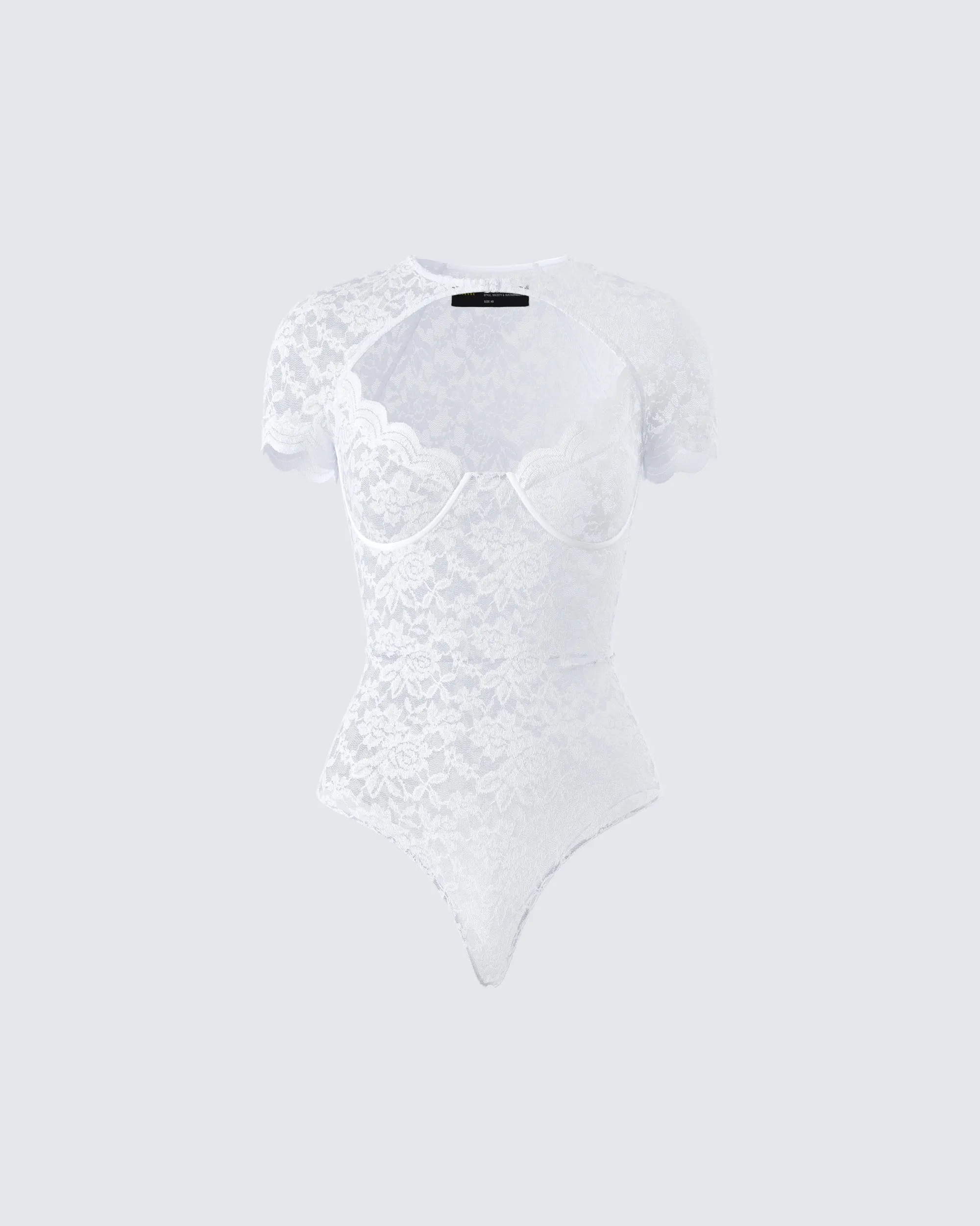 Romona White Lace Cut Out Bodysuit sold by Finesse