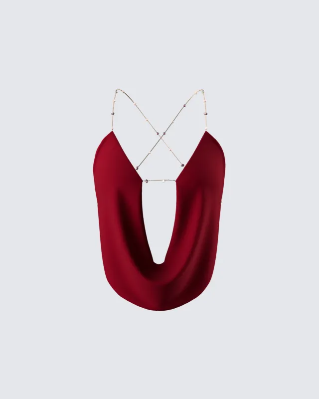 Ginger Burgundy Backless Cowl Top sold by Finesse