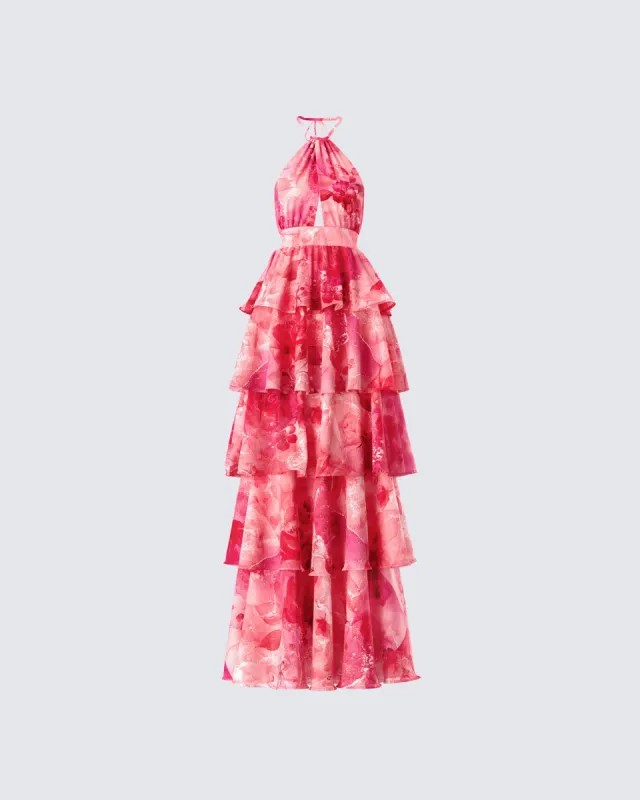 Caprice Pink Floral Maxi Dress sold by Finesse