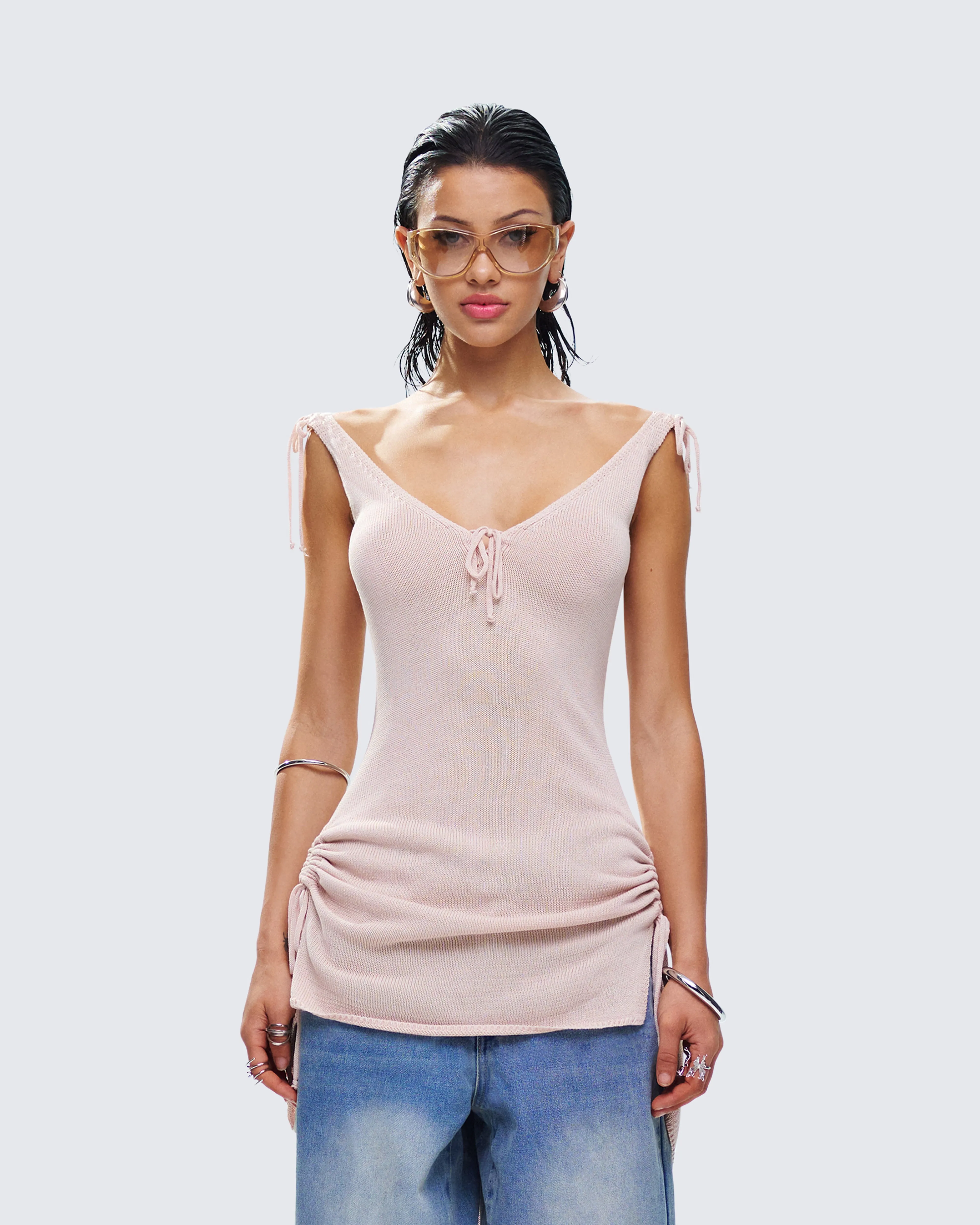Wrenley Beige Ruched Sweater Top sold by Finesse product image thumbnail 4