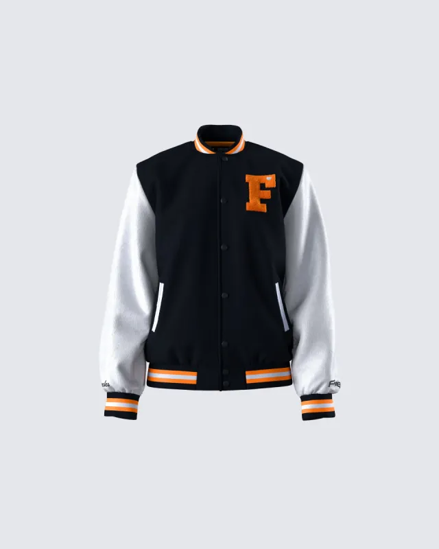 Sutton Black Varsity Jacket sold by Finesse