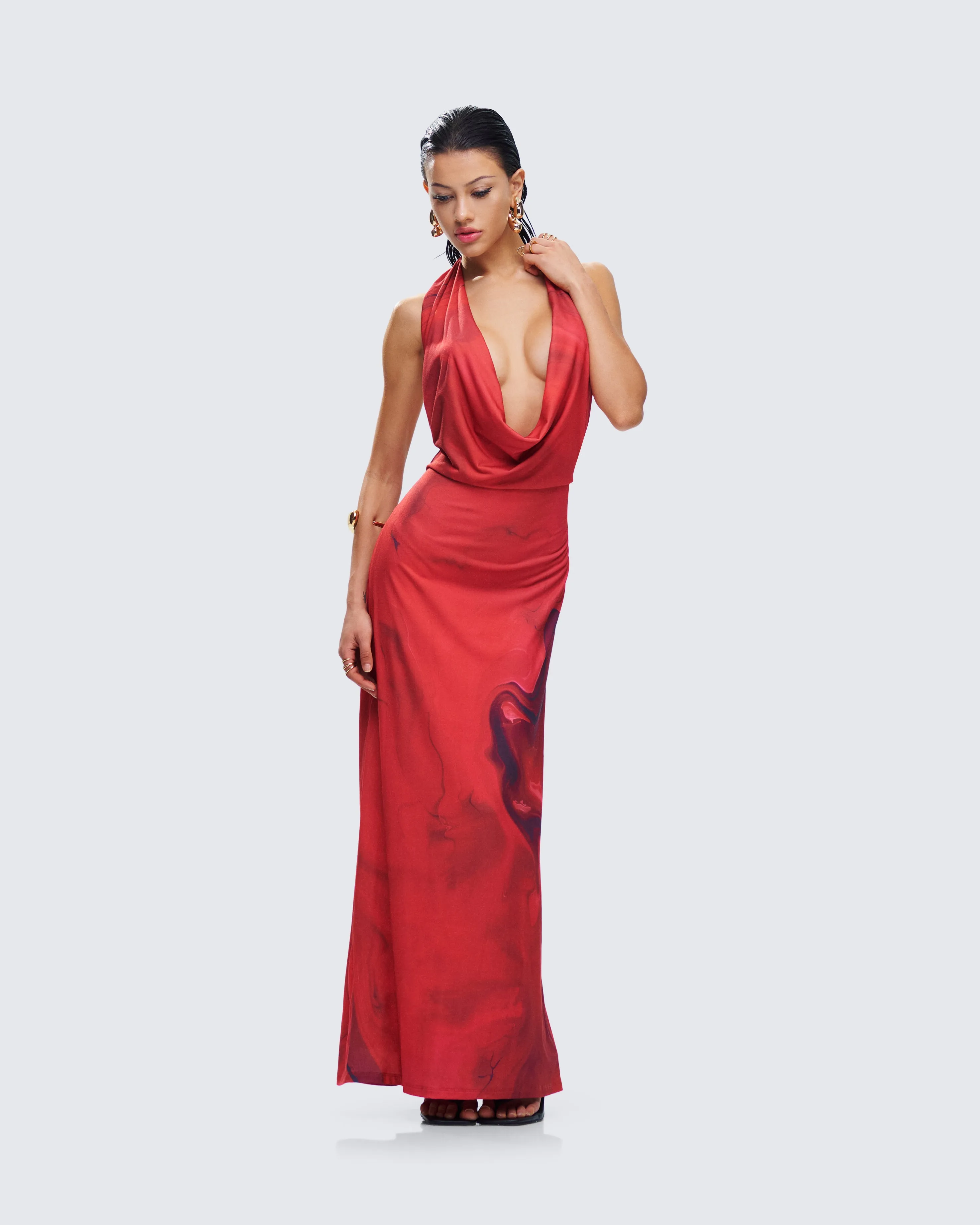 Sayla Red Abstract Print Maxi Dress sold by Finesse product image thumbnail 5