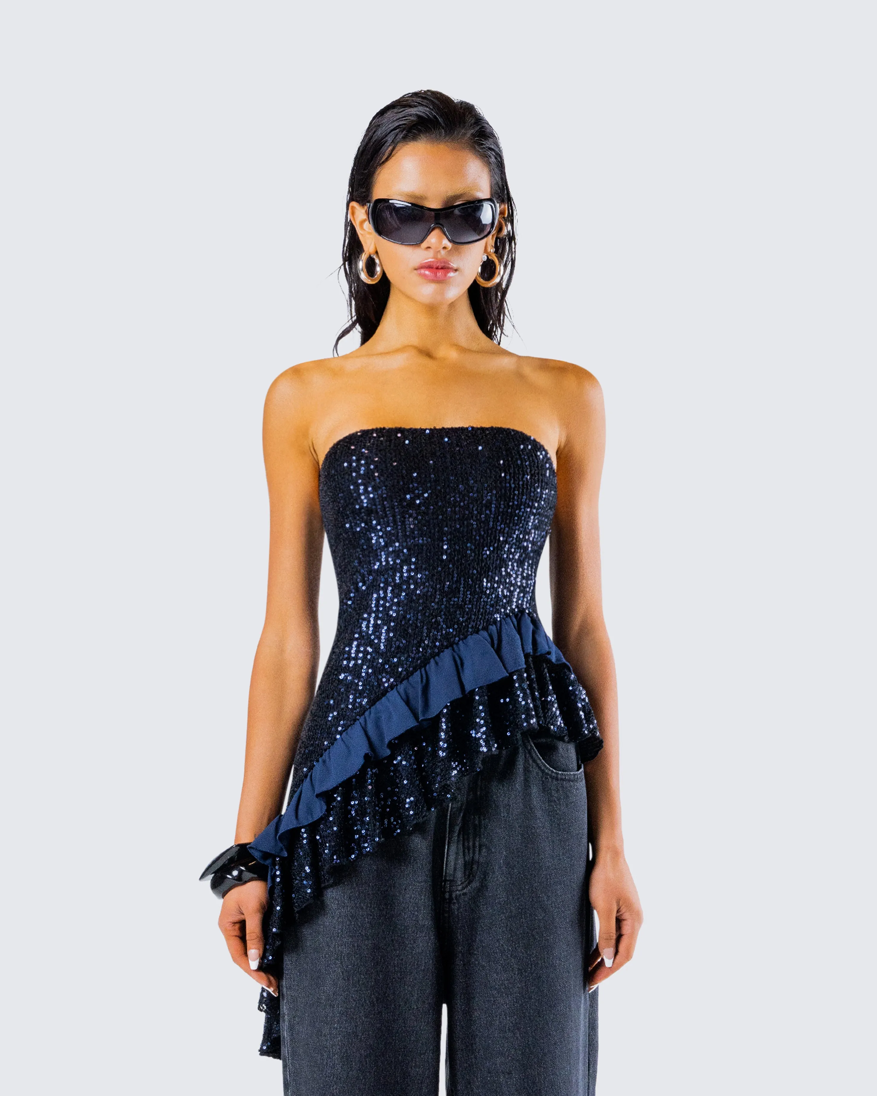 Kienna Navy Sequin Asymmetrical Top sold by Finesse product image thumbnail 4