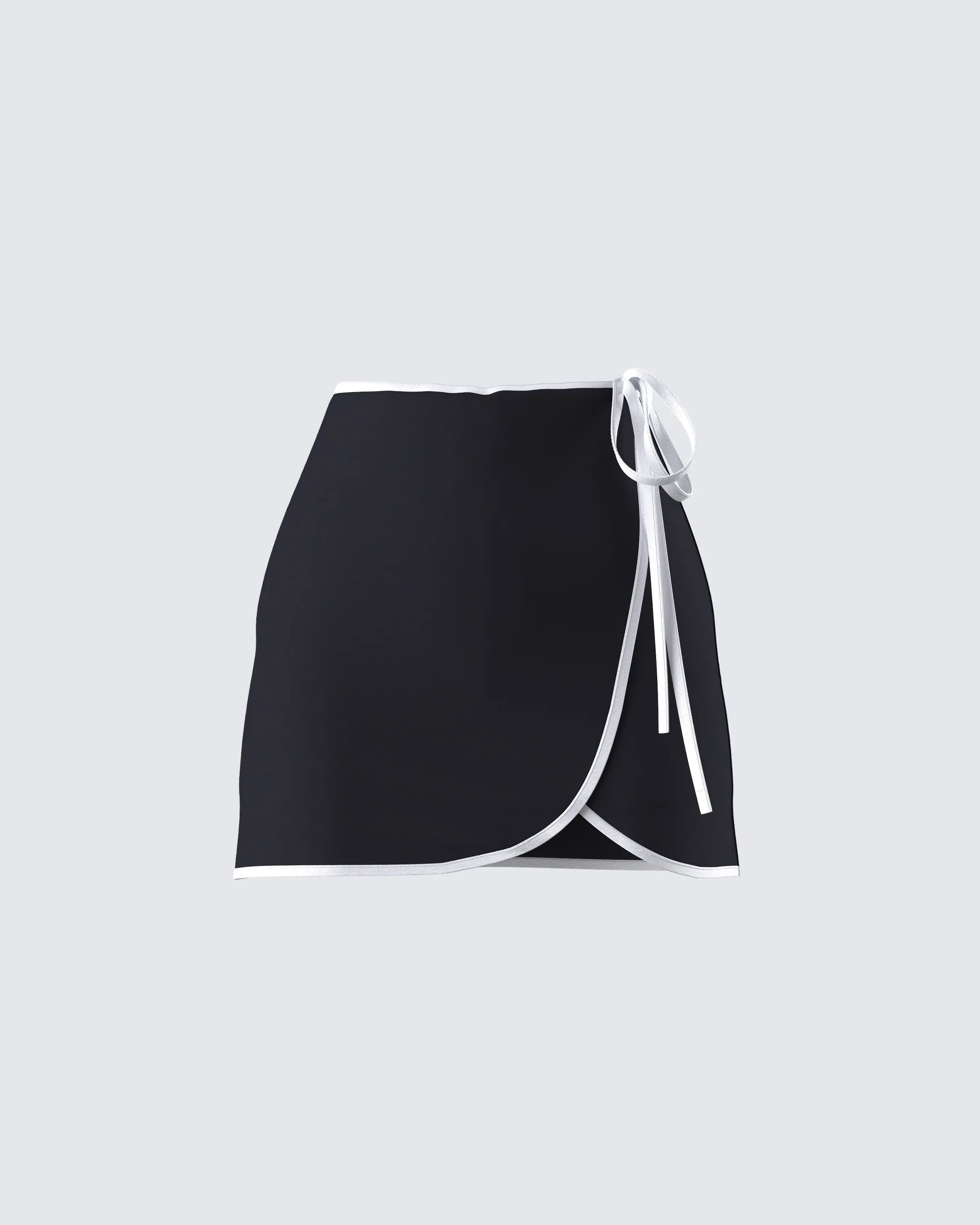 Kaede Black Contrast Binding Wrap Skirt sold by Finesse