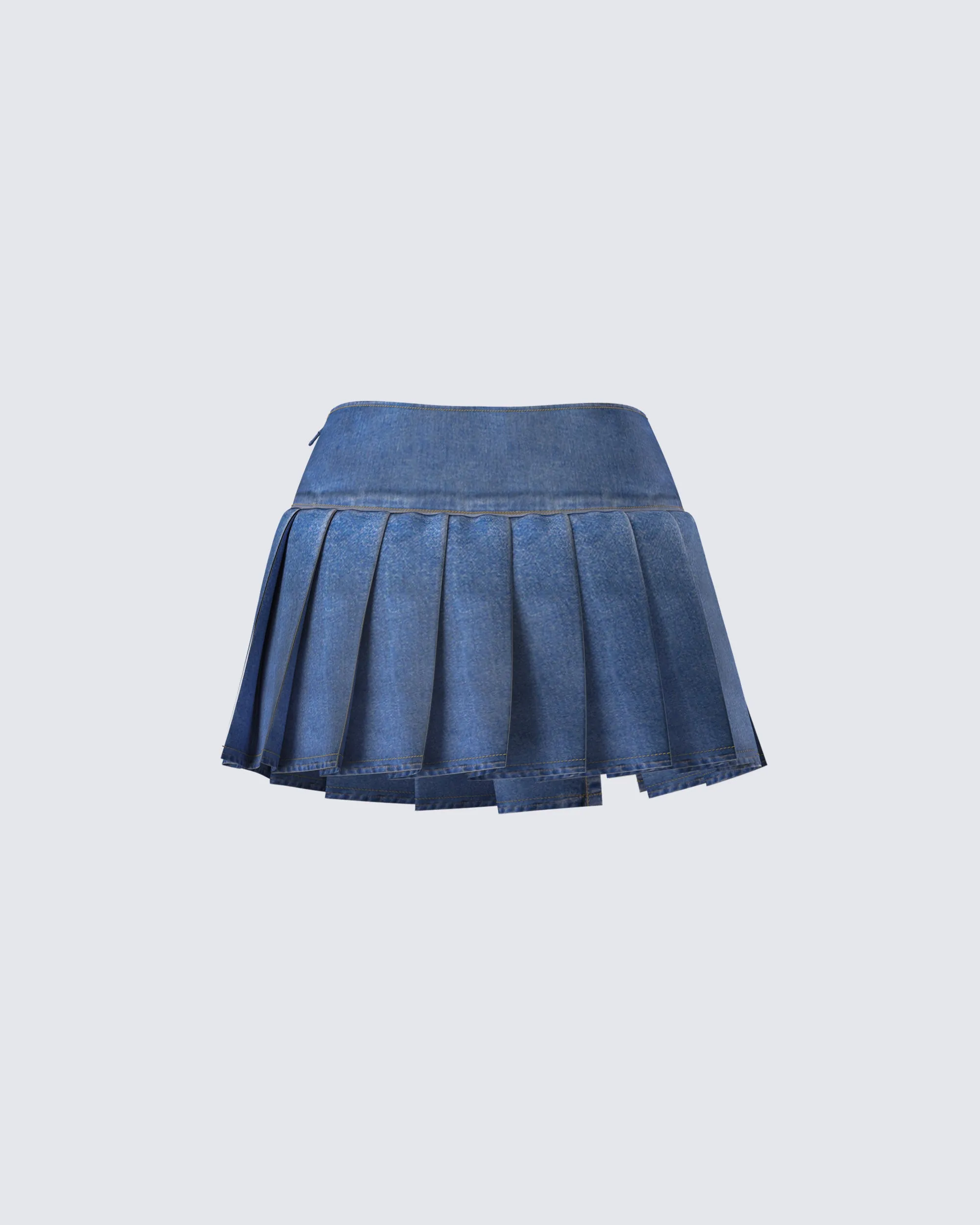 Alazne Blue Denim Pleated Micro Mini Skirt sold by Finesse product image thumbnail 3