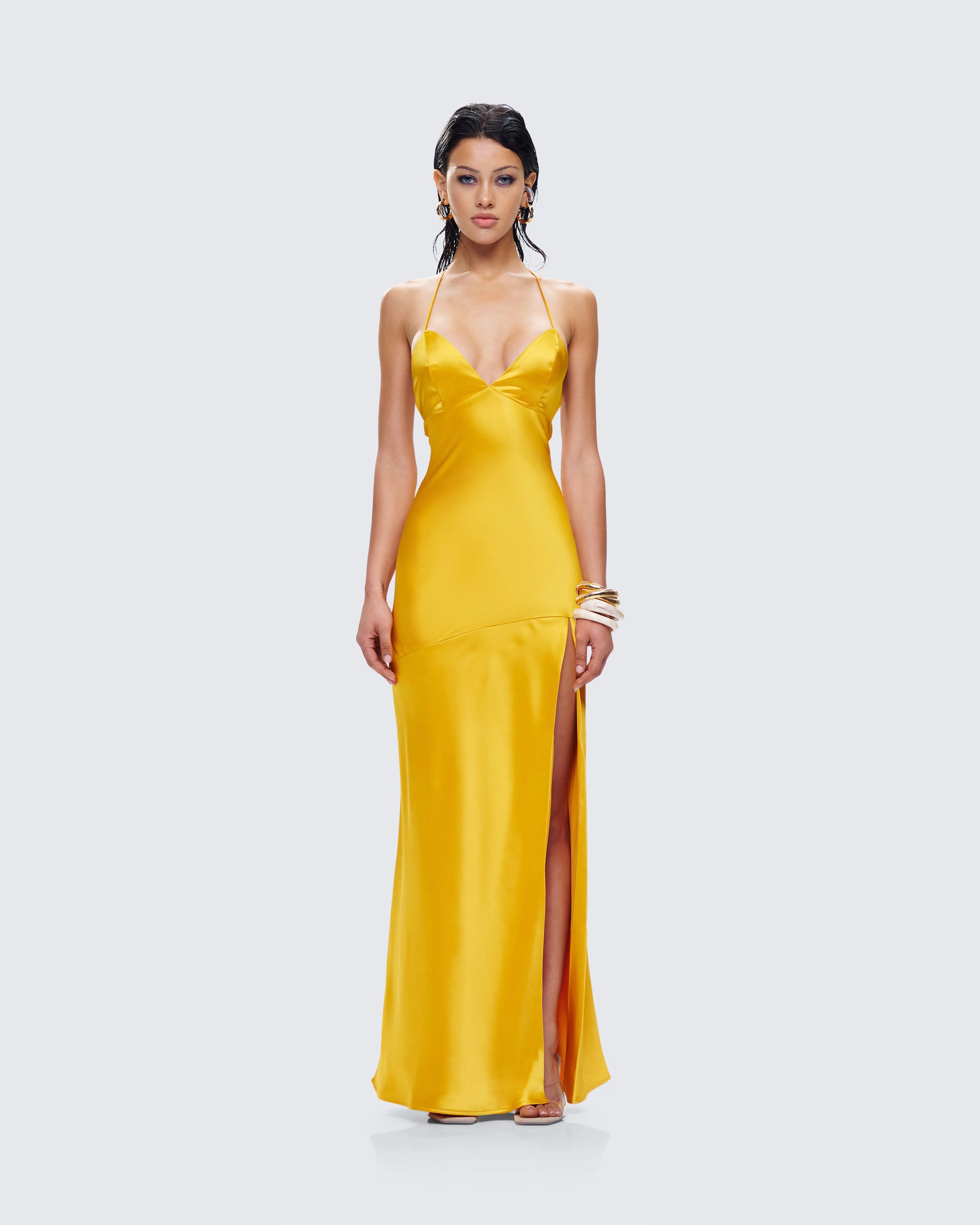Zabel Orange Satin Maxi Dress sold by Finesse product image thumbnail 4
