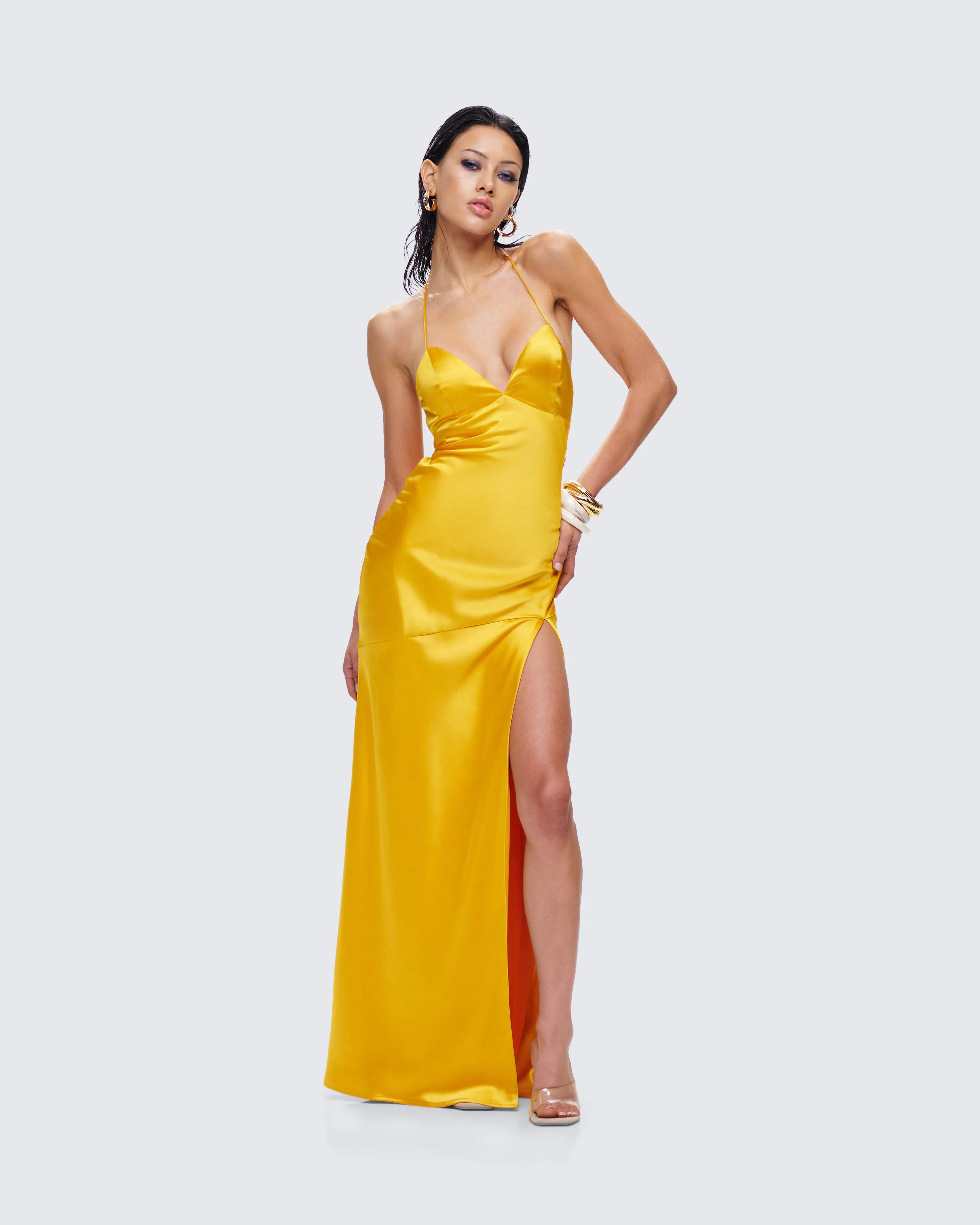 Zabel Orange Satin Maxi Dress sold by Finesse product image thumbnail 5