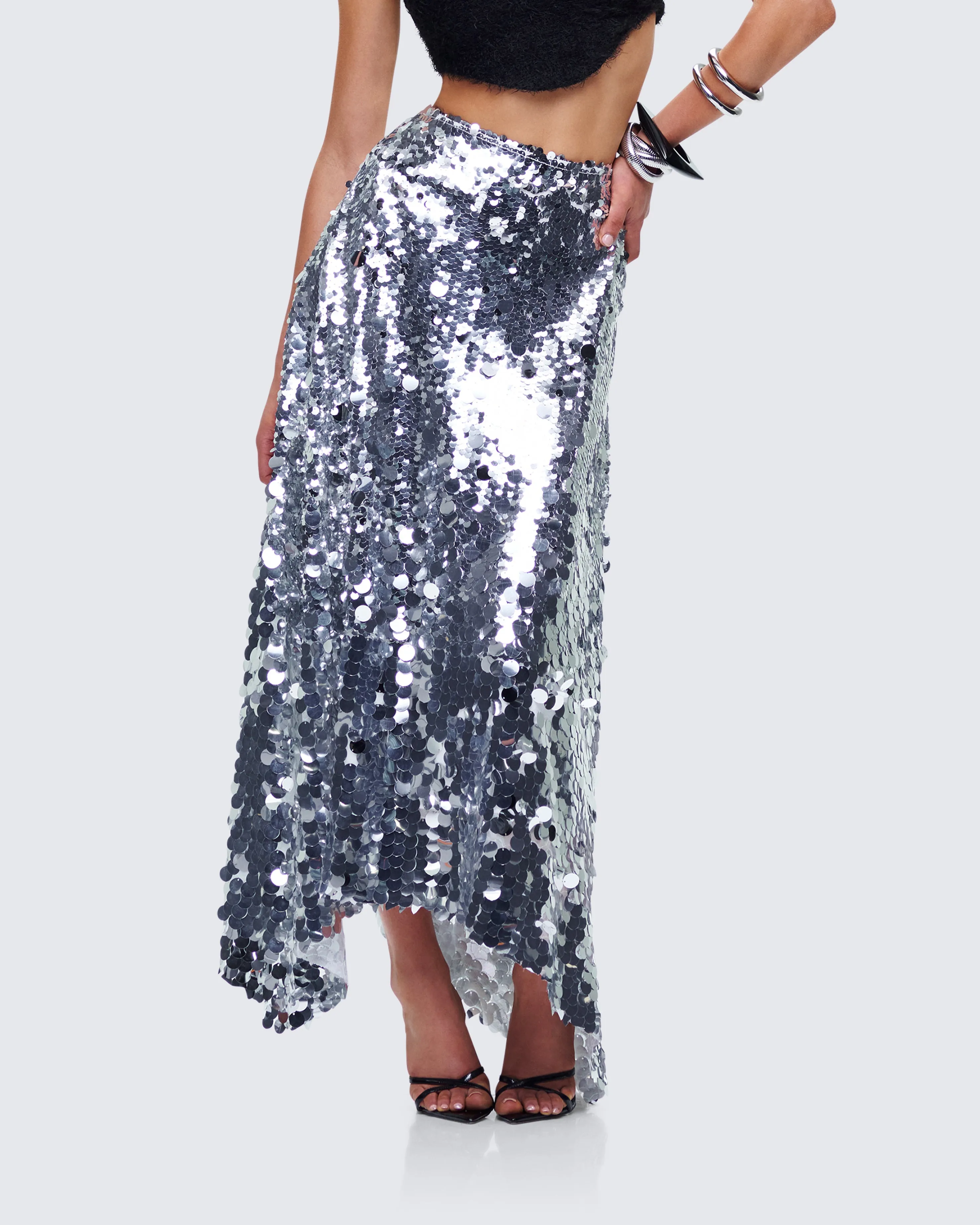Wyn Metallic Silver Sequin Maxi Skirt sold by Finesse product image thumbnail 5