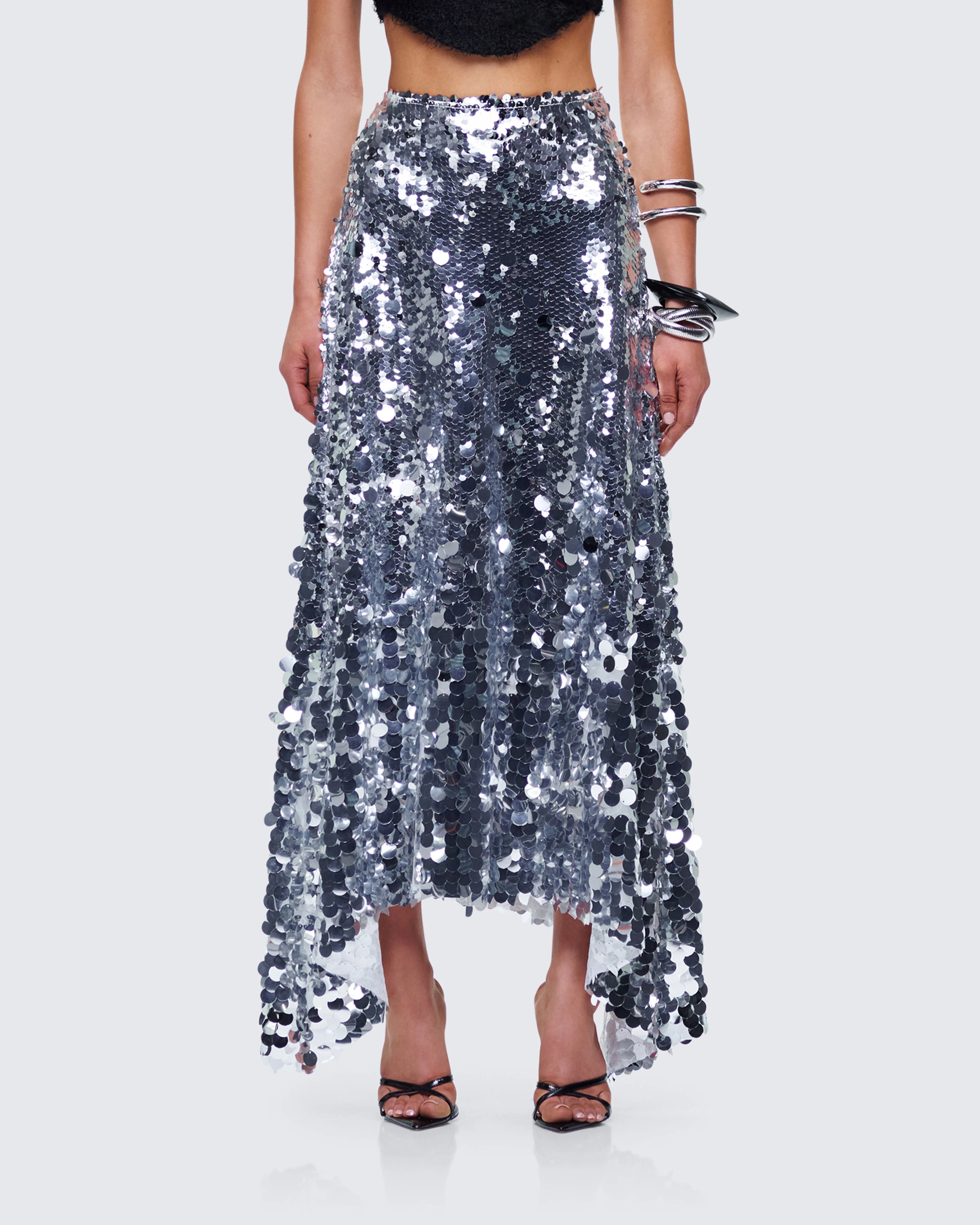 Wyn Metallic Silver Sequin Maxi Skirt sold by Finesse product image thumbnail 4