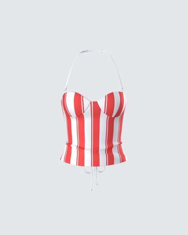 Risa Red Stripe Bustier Top sold by Finesse