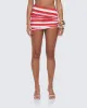 Risa Red Stripe Asymmetric Ruched Mini Skirt sold by Finesse