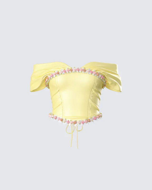 Nori Yellow Floral Off Shoulder Top sold by Finesse