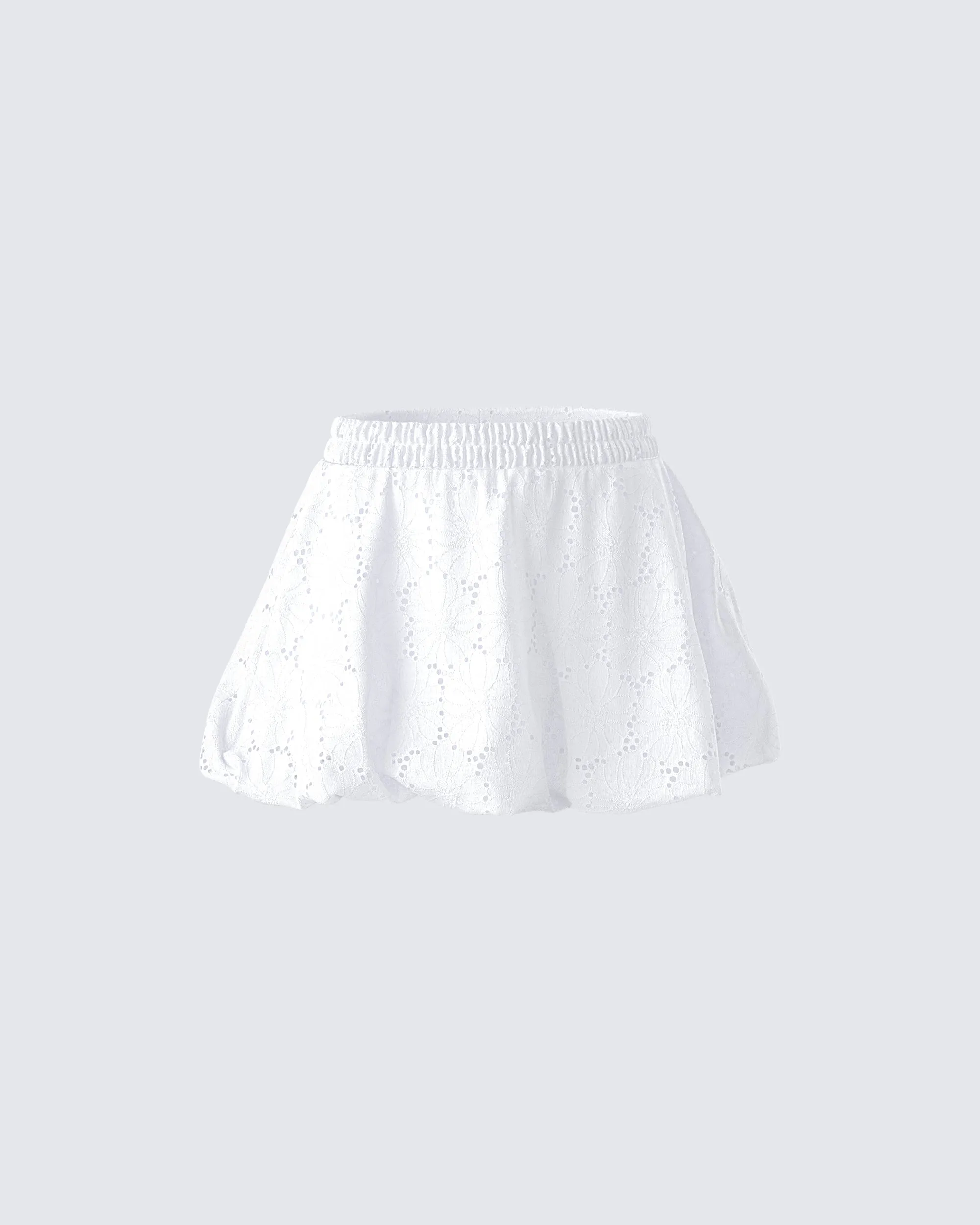 Hedi White Eyelet Bubble Mini Skirt sold by Finesse