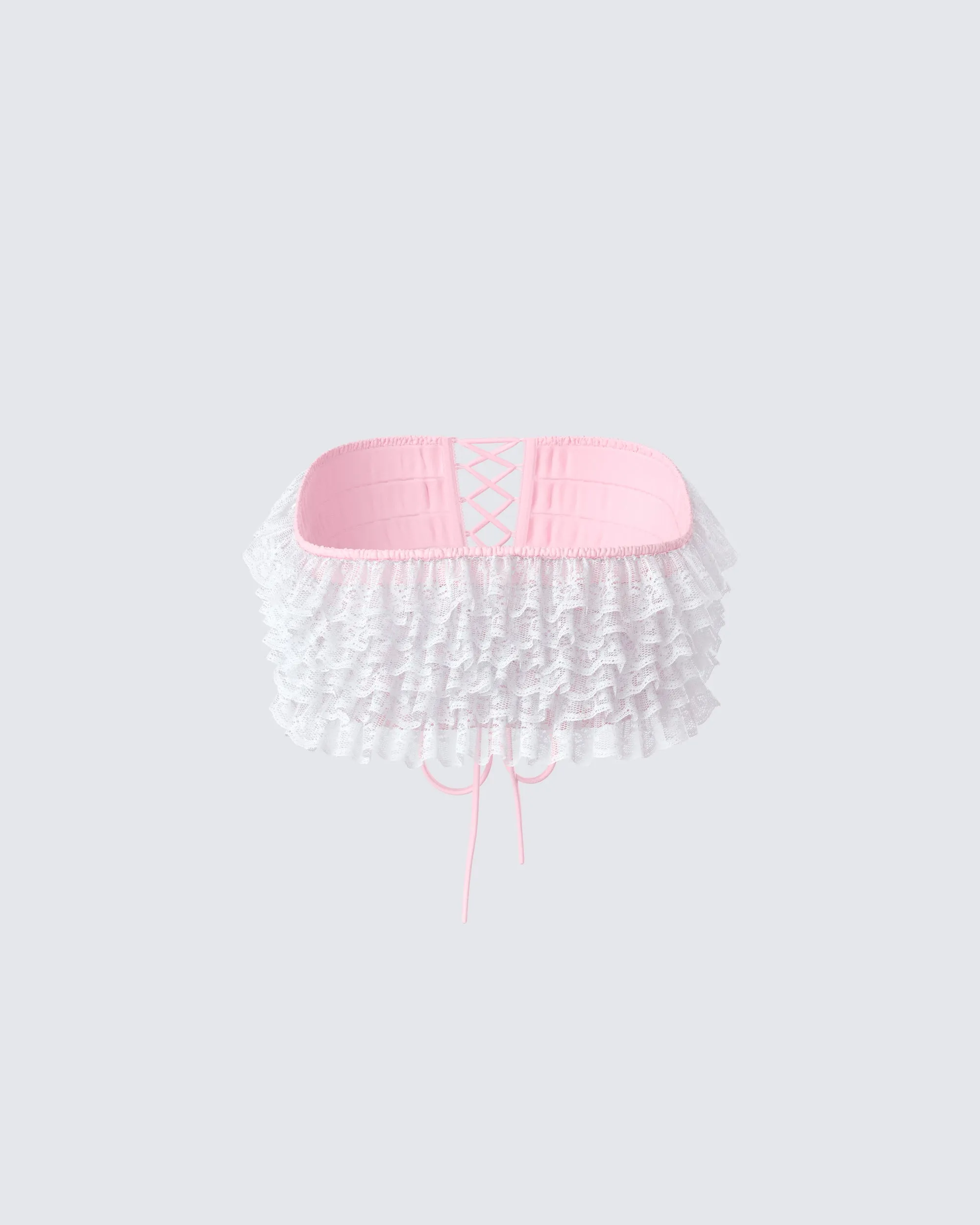 Hali Pink Lace Up Ruffle Strapless Crop Top sold by Finesse product image thumbnail 3