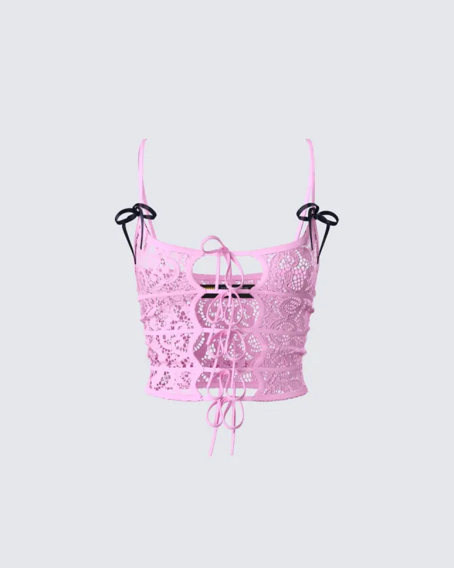Halsey Pink Lace Tie Front Top sold by Finesse