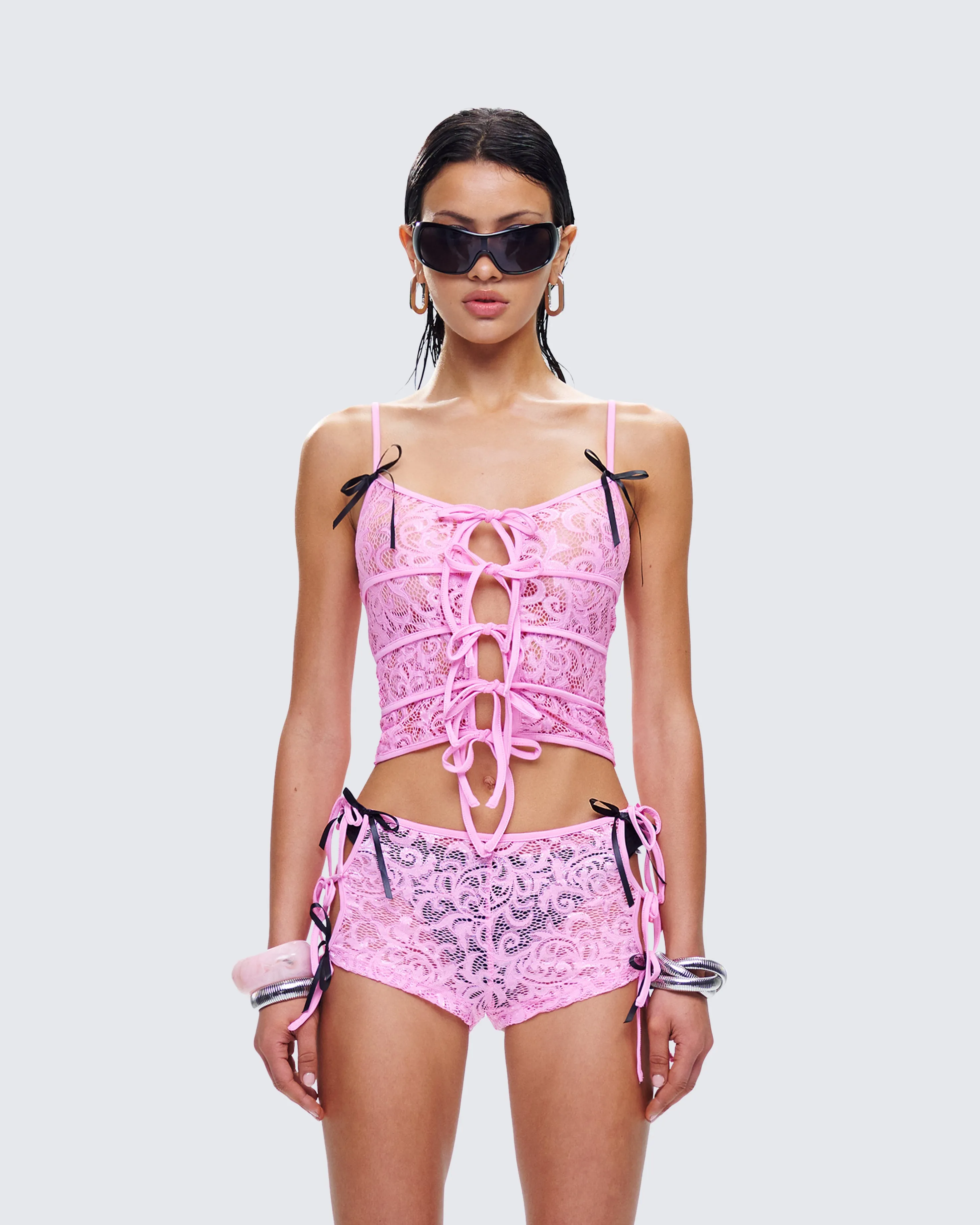 Halsey Pink Lace Tie Front Top sold by Finesse product image thumbnail 4