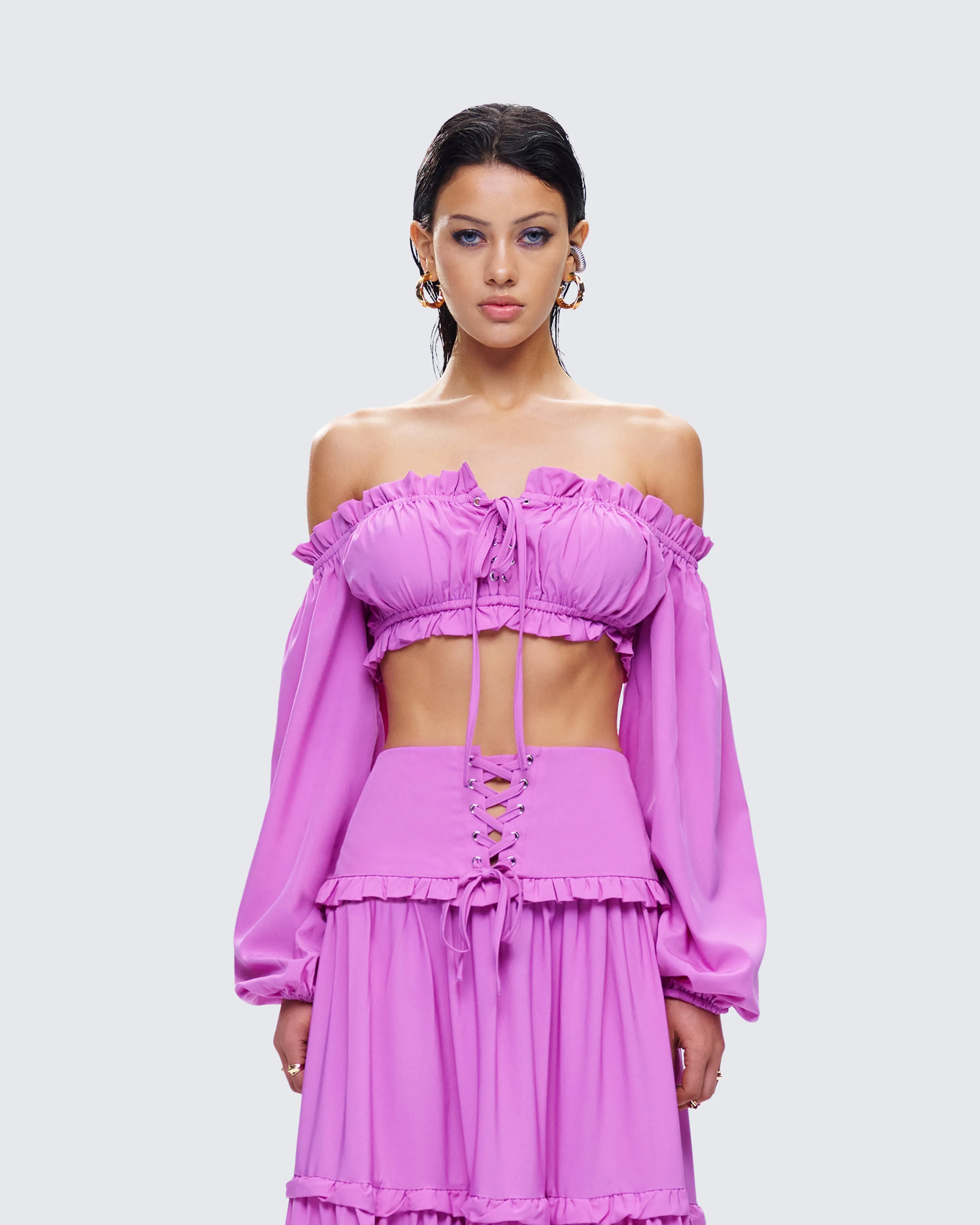 Fabiana Lilac Off Shoulder Crop Top sold by Finesse product image thumbnail 4