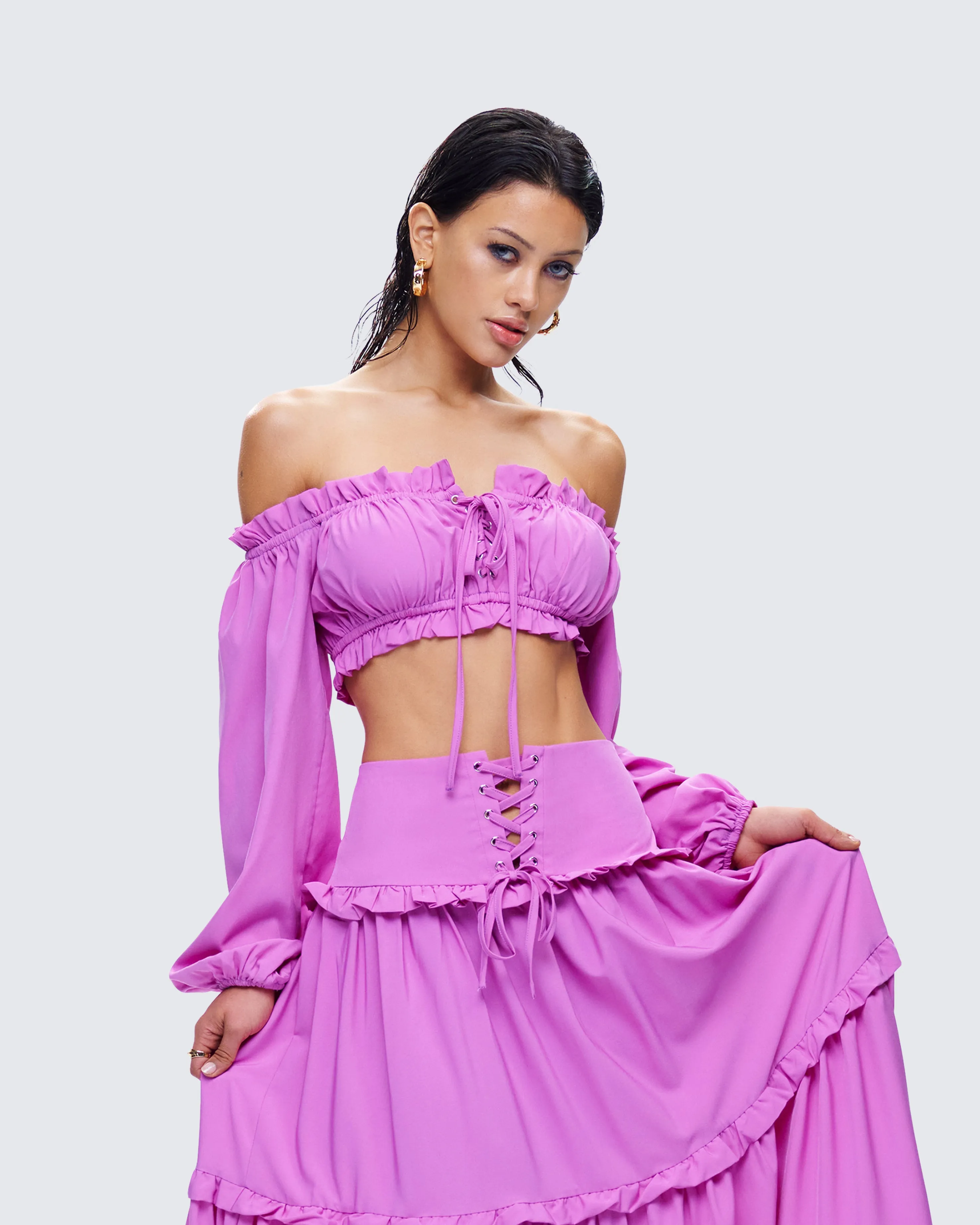 Fabiana Lilac Off Shoulder Crop Top sold by Finesse product image thumbnail 5