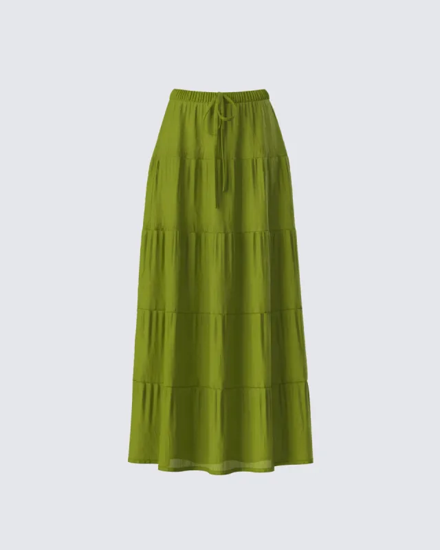 Didi Green Tiered Maxi Skirt sold by Finesse