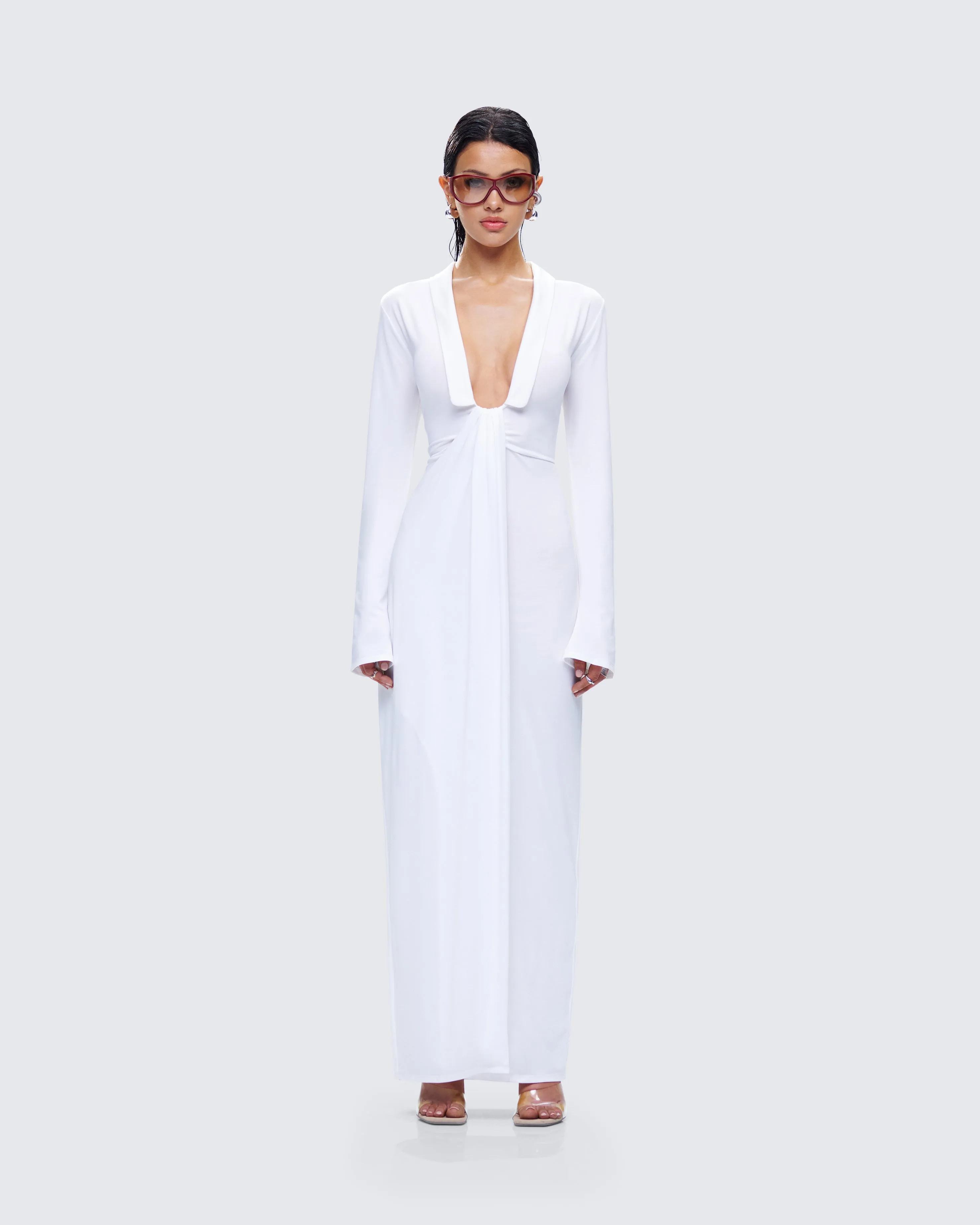 Zaida White Plunge Maxi Dress sold by Finesse product image thumbnail 4