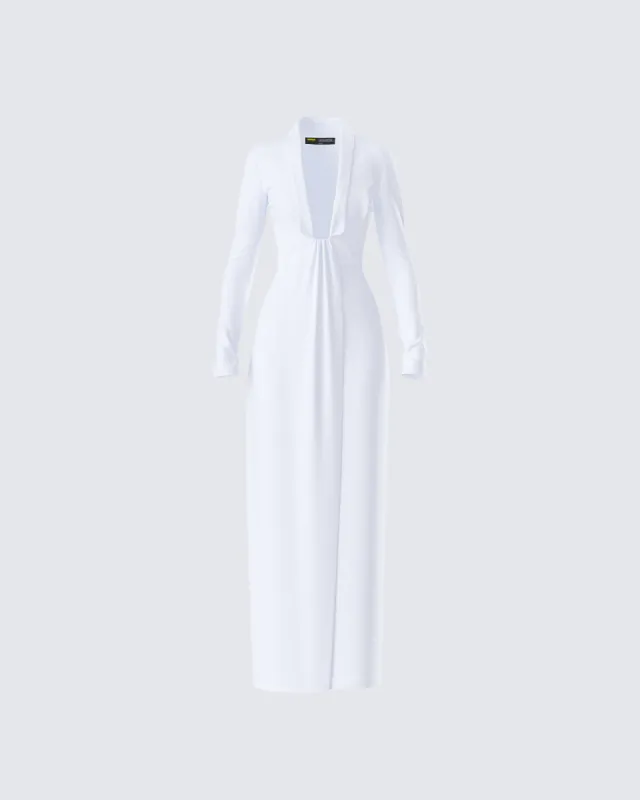 Zaida White Plunge Maxi Dress sold by Finesse