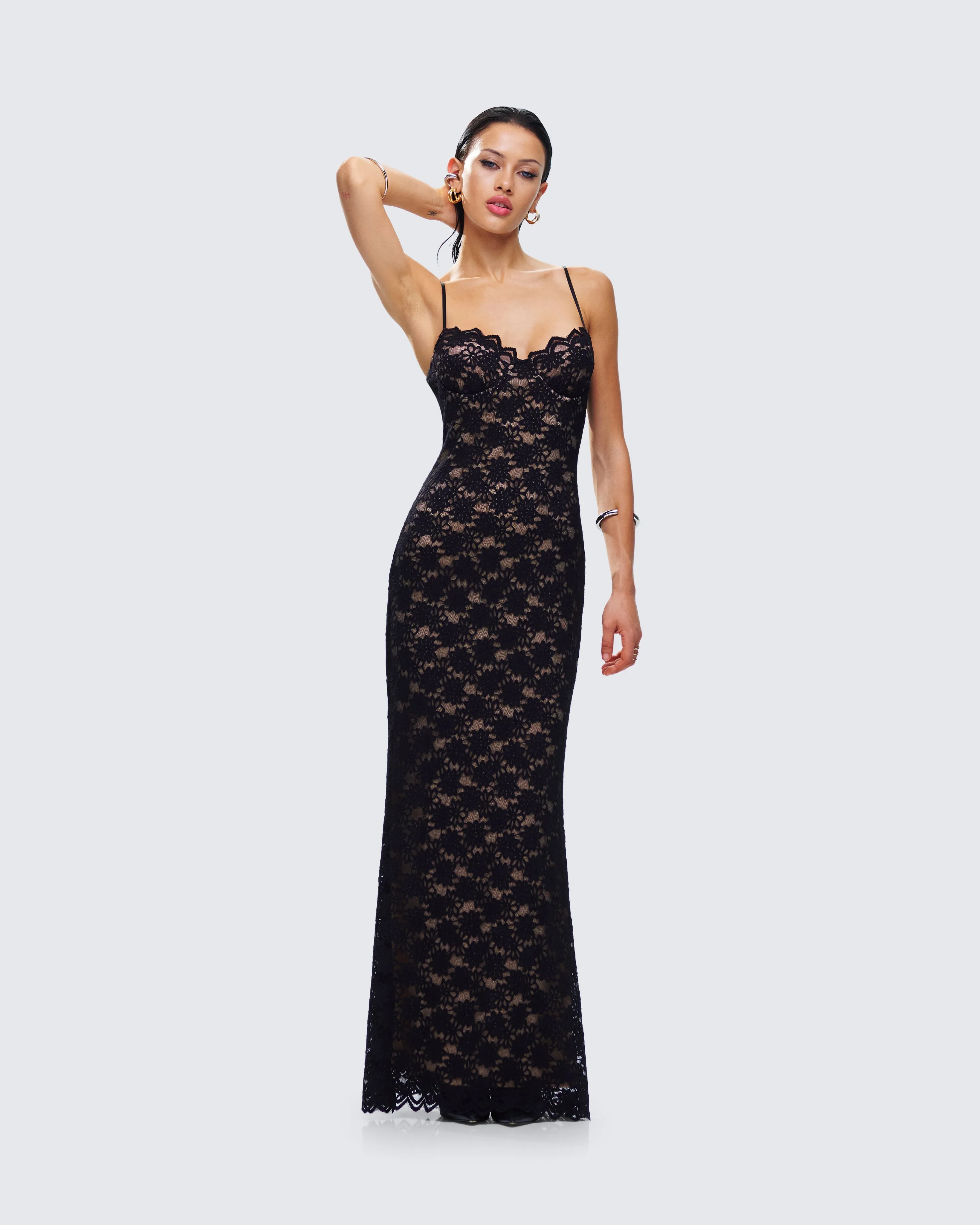 Nevaeh Black Lace Maxi Dress sold by Finesse product image thumbnail 5