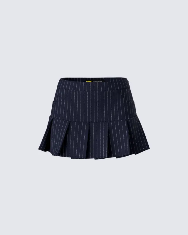Minji Black Pinstripe Pleated Micro Mini Skirt sold by Finesse