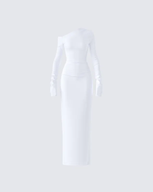 Kiandra White Off Shoulder Maxi Dress sold by Finesse
