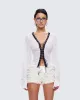 Daria Ivory Lace Up Blouse sold by Finesse